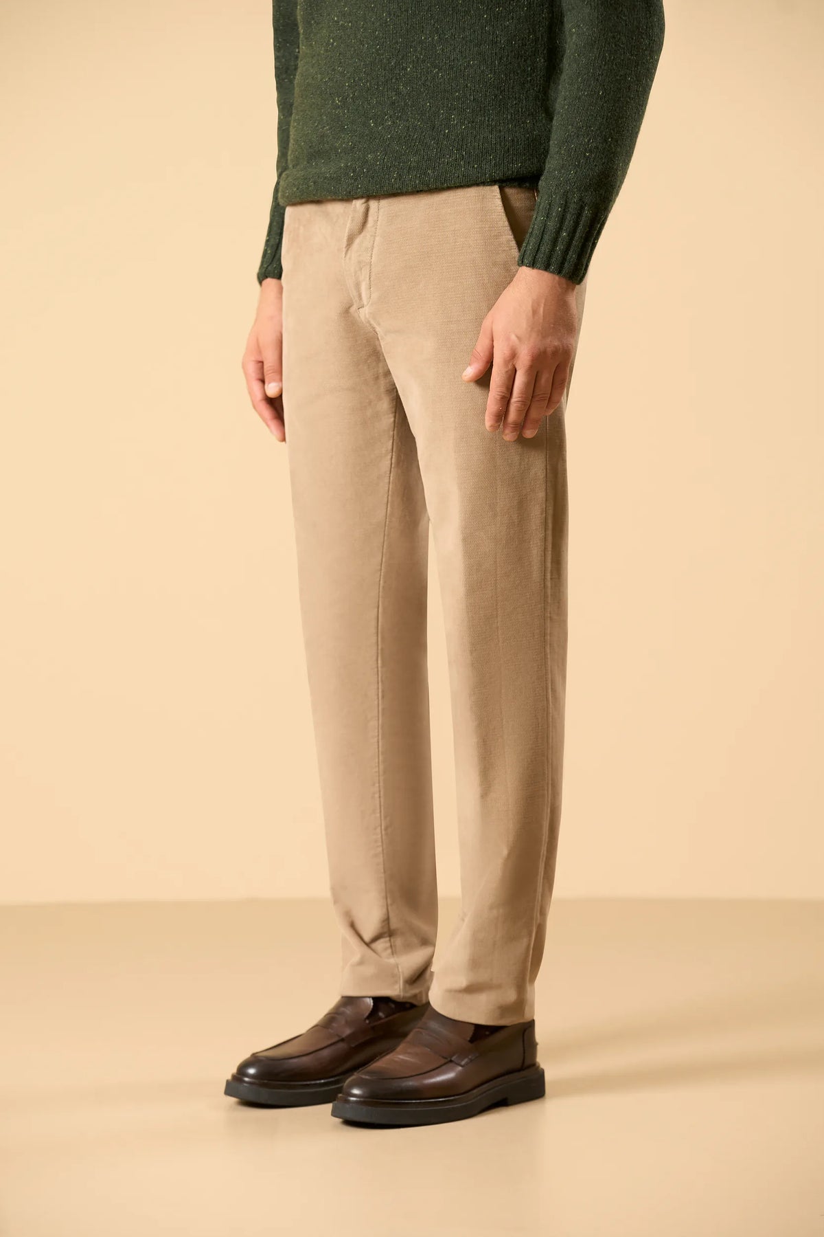 Jacquard-Pants in Kittfarbe aus Manchesterstoff, Custom Fit Angelico 1