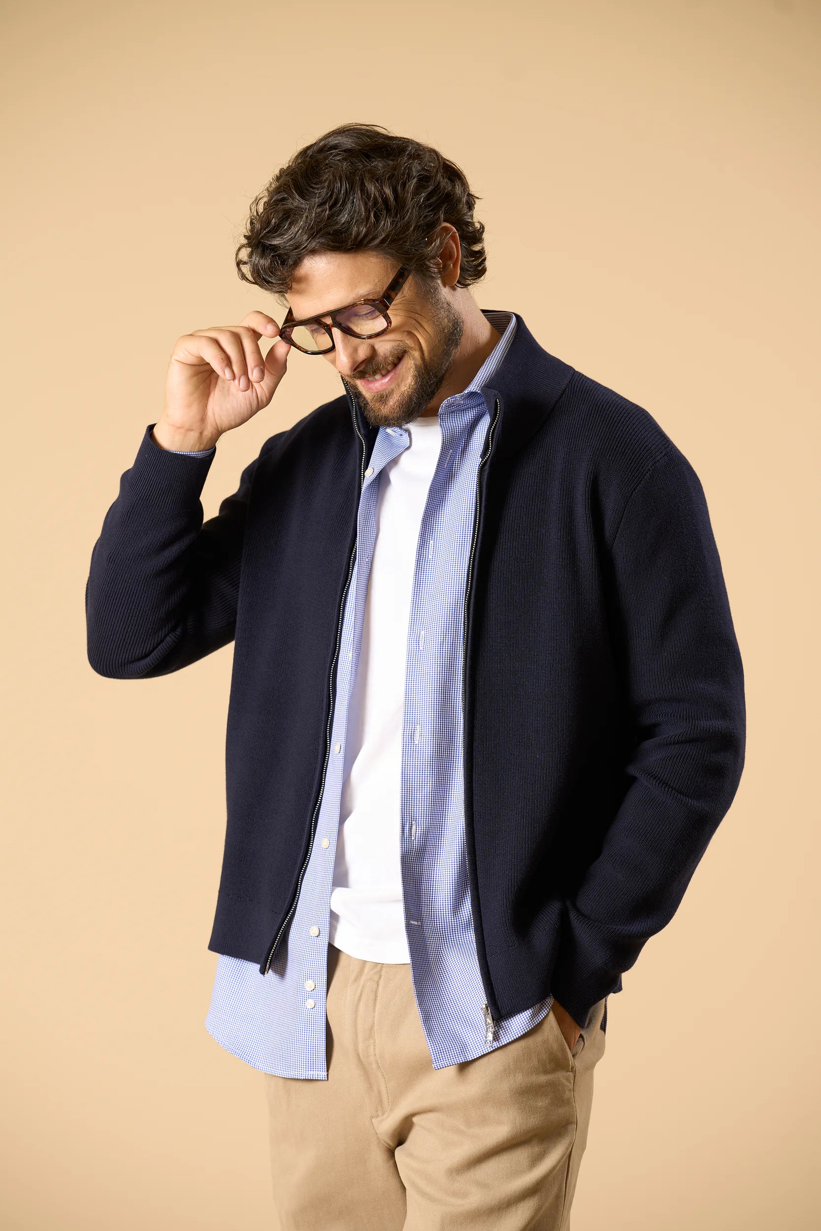 Maglia blu full zip cotone Angelico 3