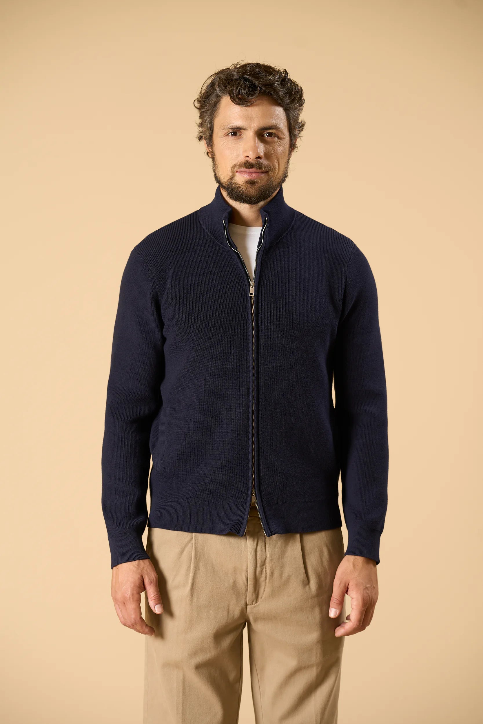 Maglia blu full zip cotone Angelico 6
