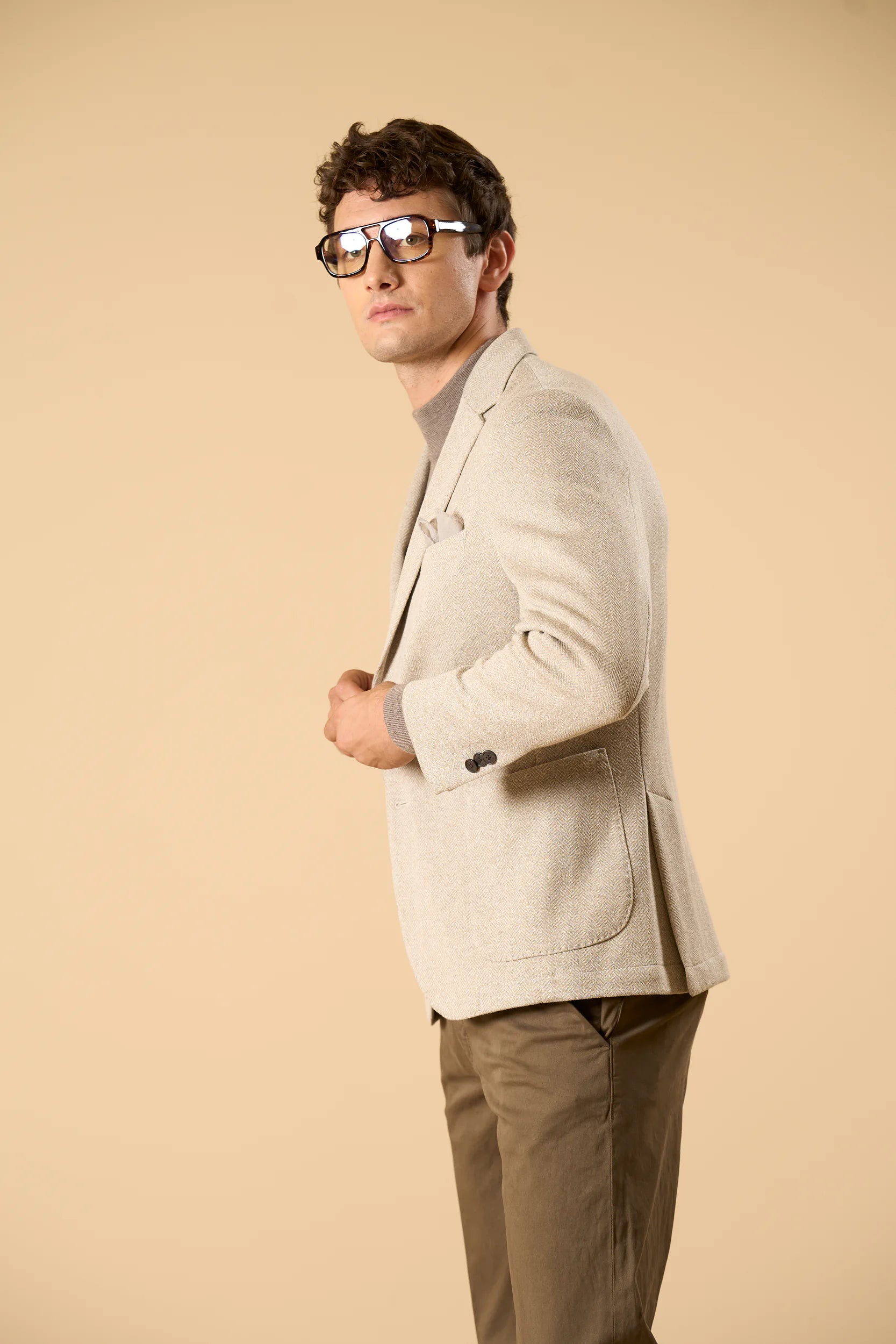 Giacca beige jersey resca custom fit Angelico 3