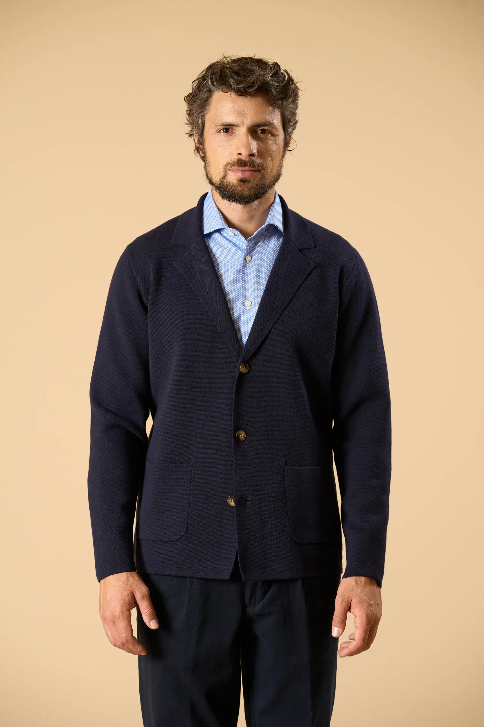 Giacca maglia blu cotone punto milano Angelico 5