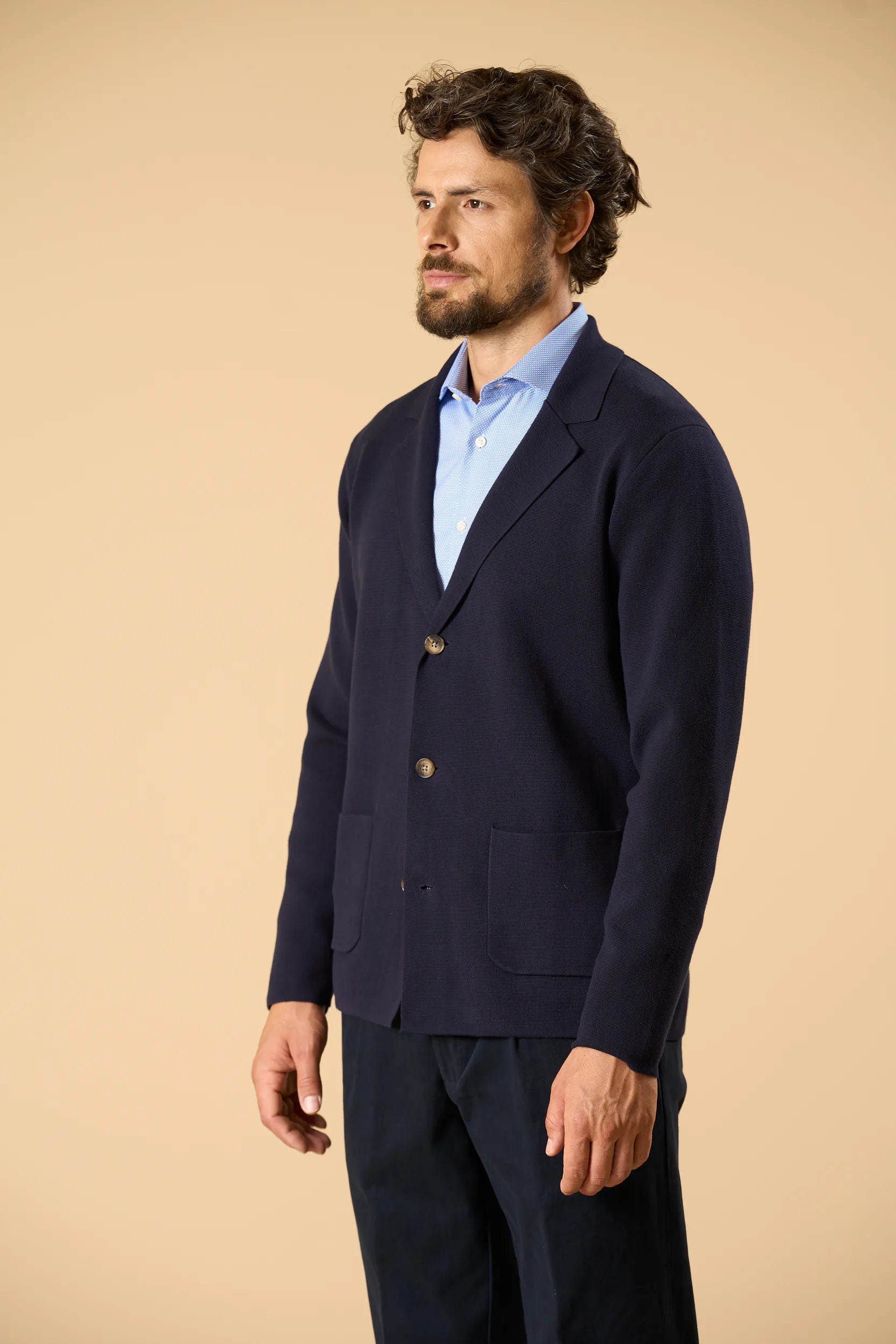 Giacca maglia blu cotone punto milano Angelico 4
