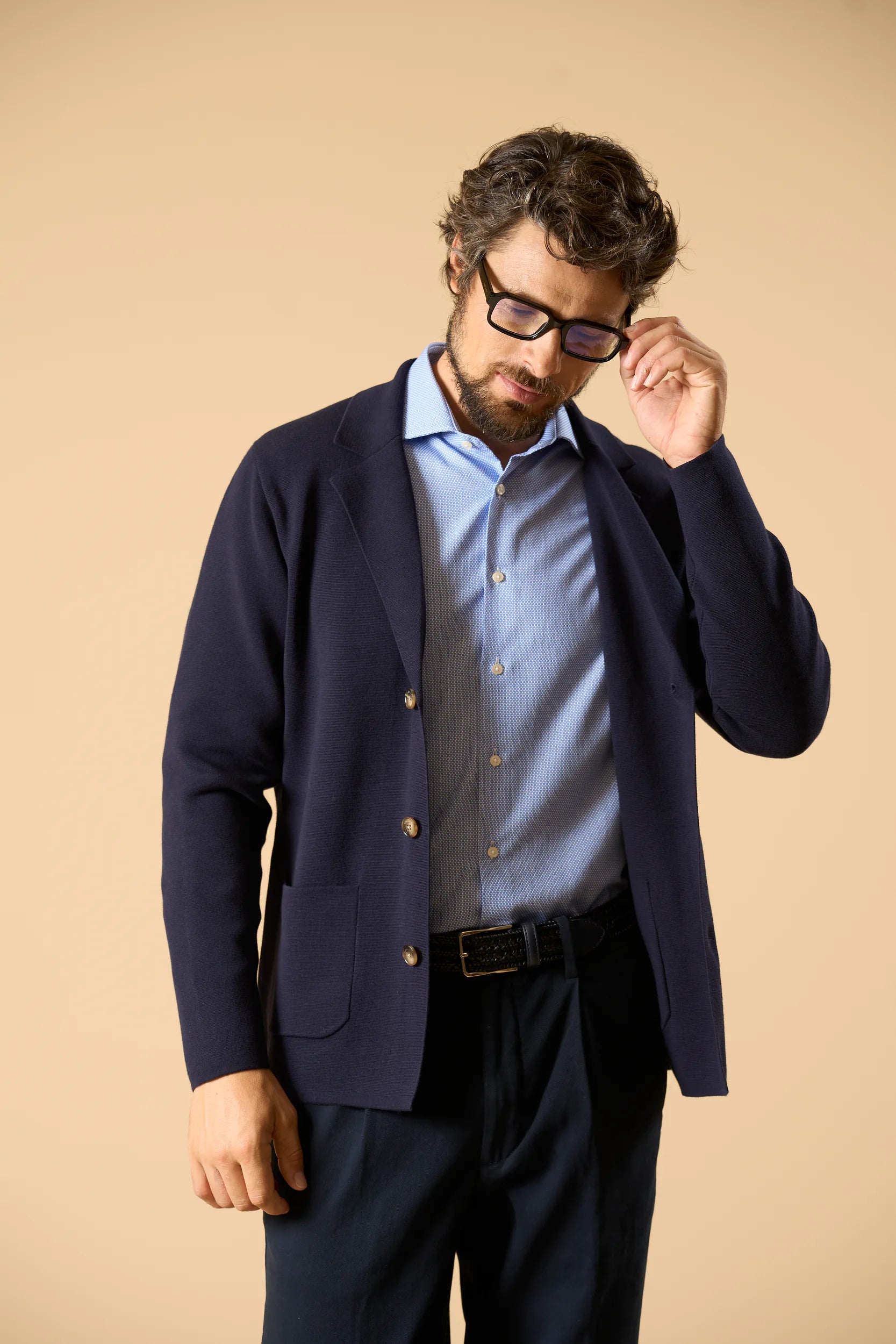 Giacca maglia blu cotone punto milano Angelico 1