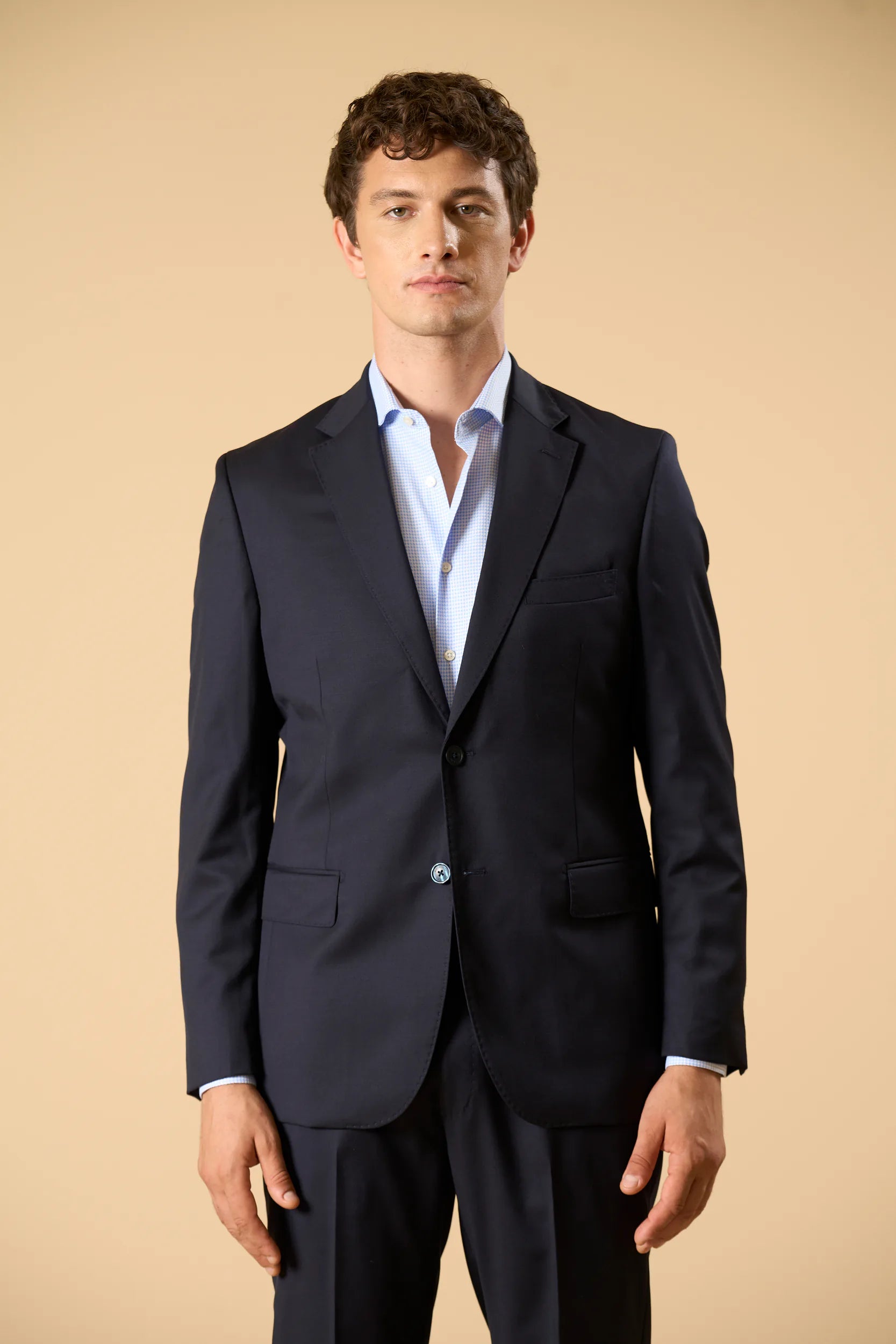 Giacca da abito blu sallia lana stretch custom fit Angelico 4