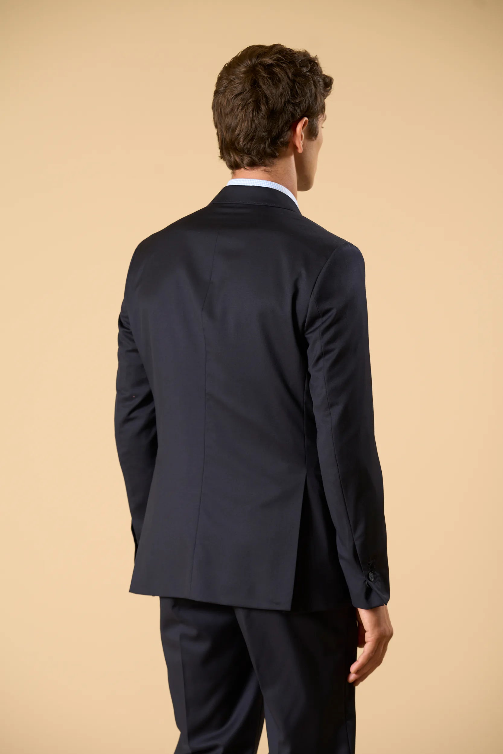 Giacca da abito blu sallia lana stretch custom fit Angelico 6