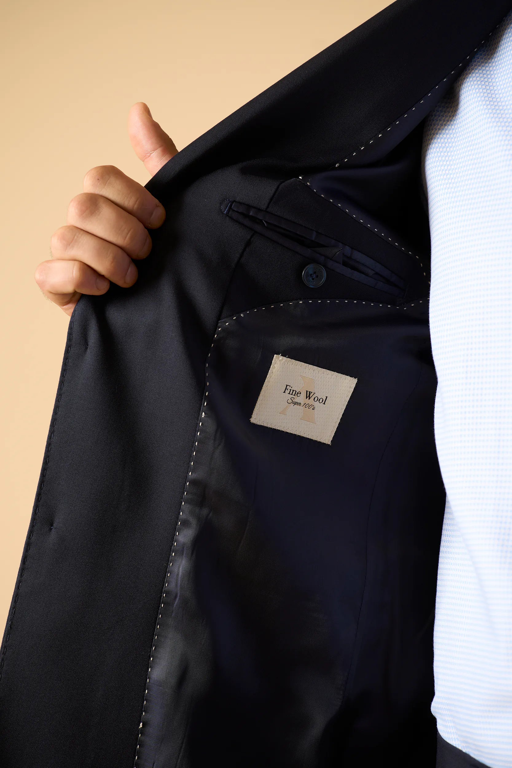 Giacca da abito blu sallia lana stretch custom fit Angelico 5