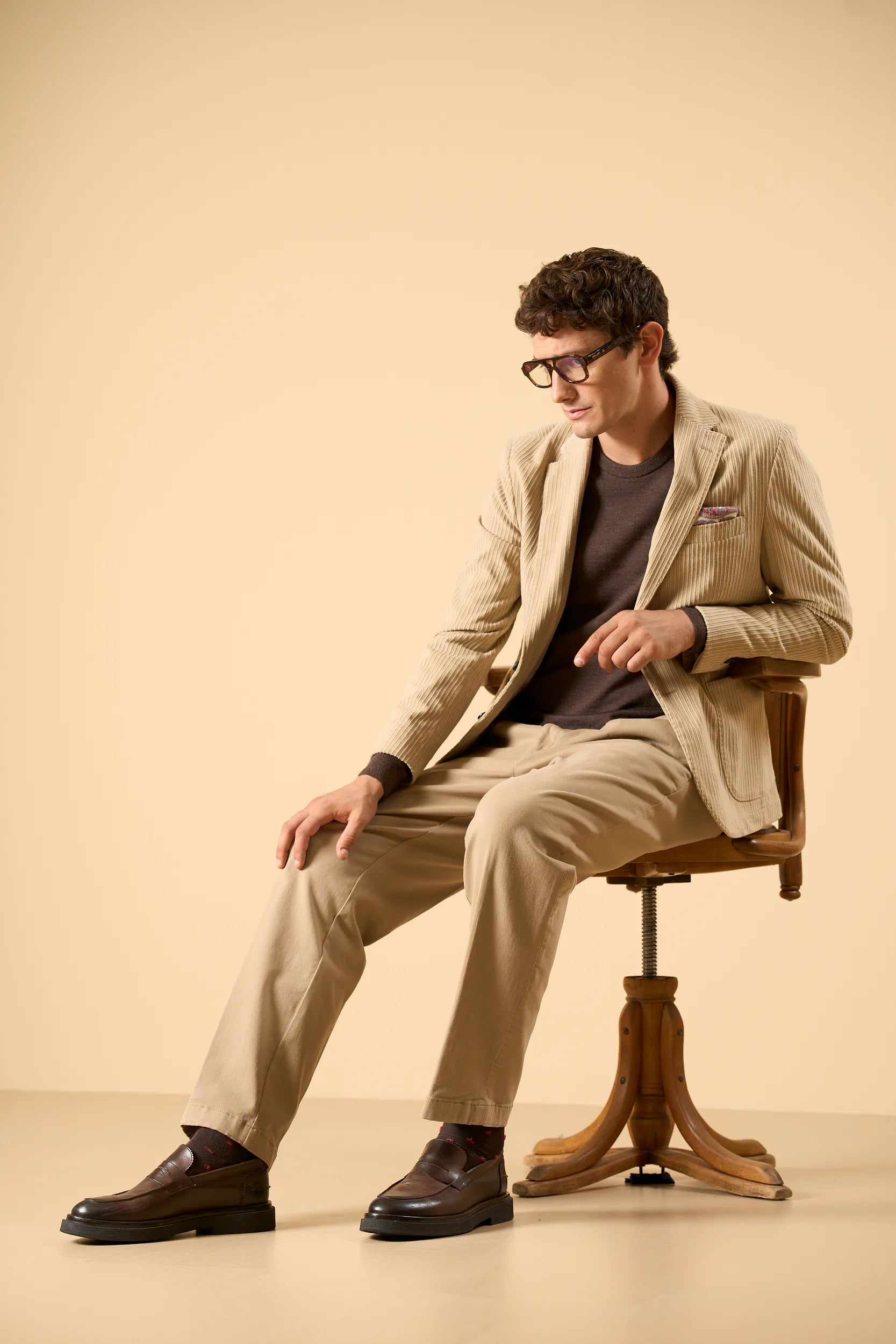 Giacca beige velluto a coste sfoderata custom fit Angelico 2