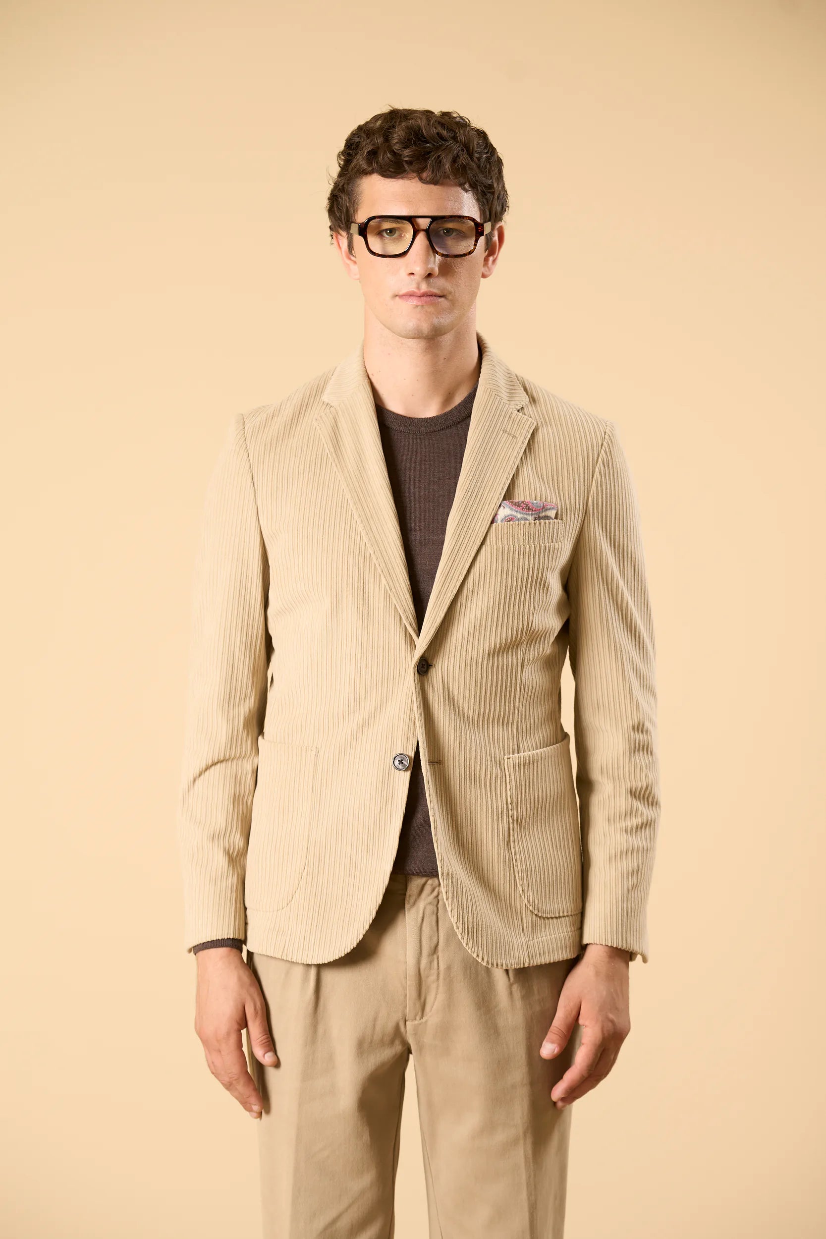 Giacca beige velluto a coste sfoderata custom fit Angelico 4