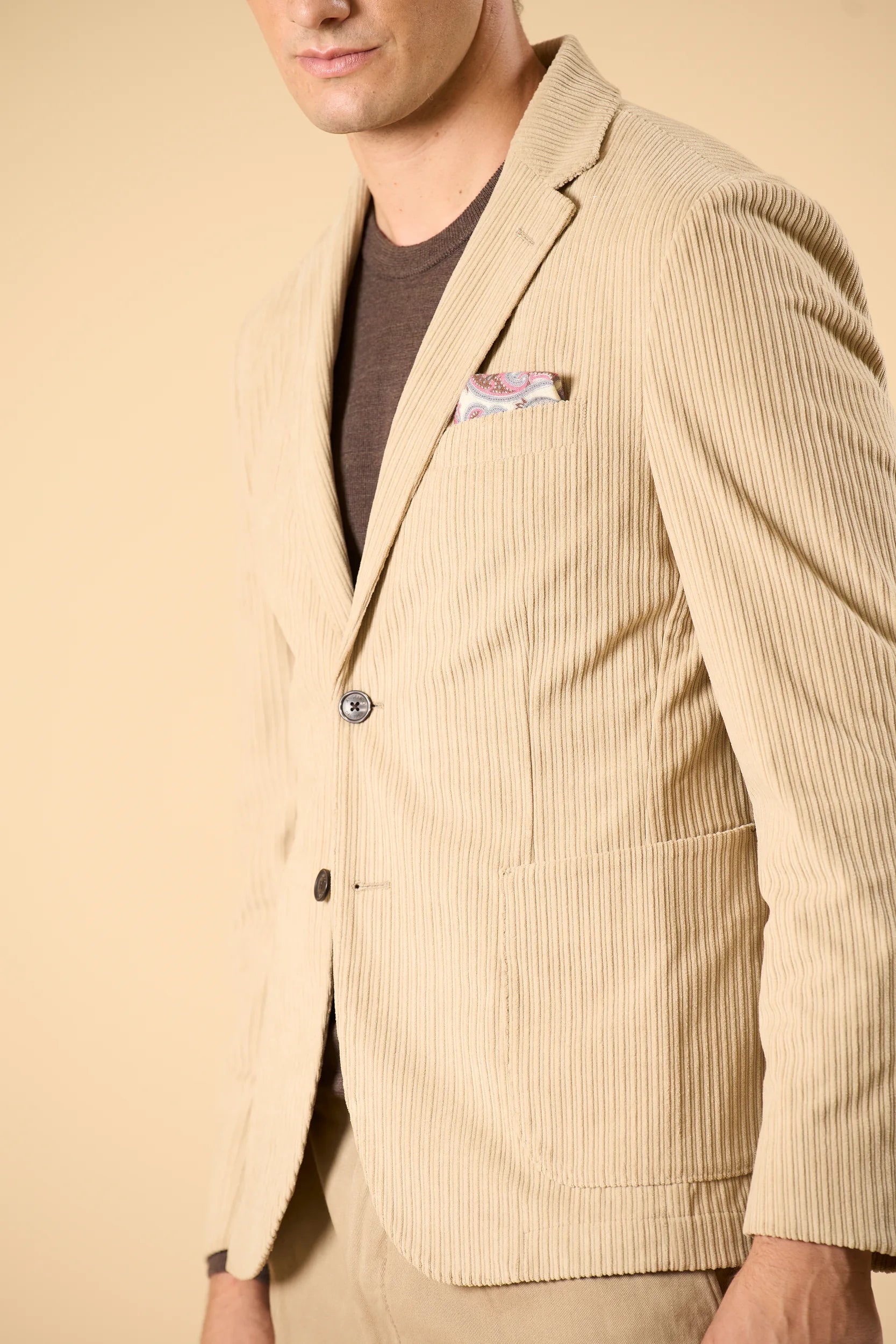 Giacca beige velluto a coste sfoderata custom fit Angelico 3