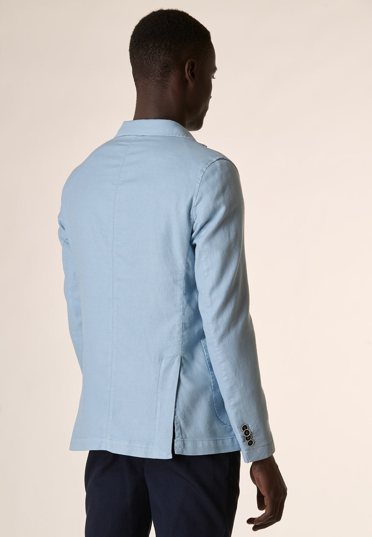 Light blue cotton-linen custom-fit jacket