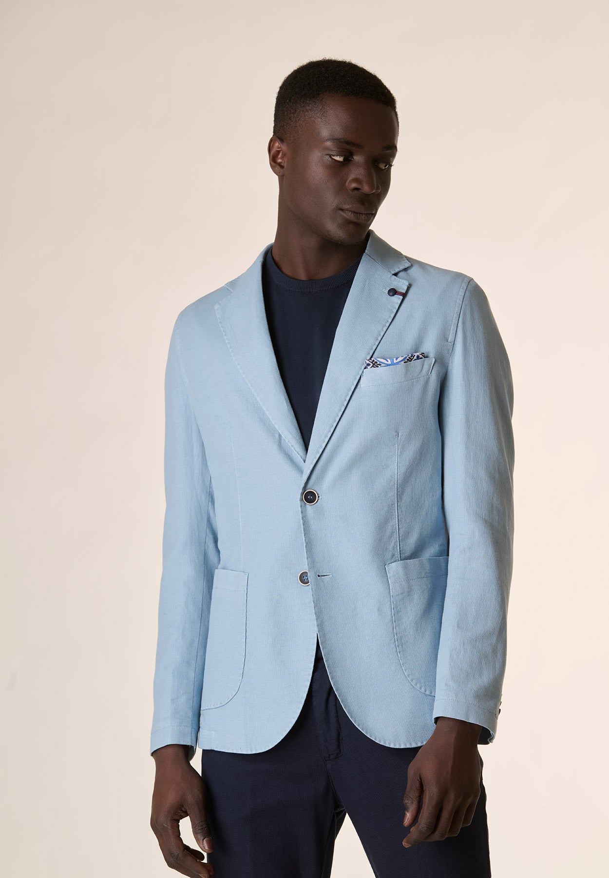 Light blue cotton-linen custom-fit jacket
