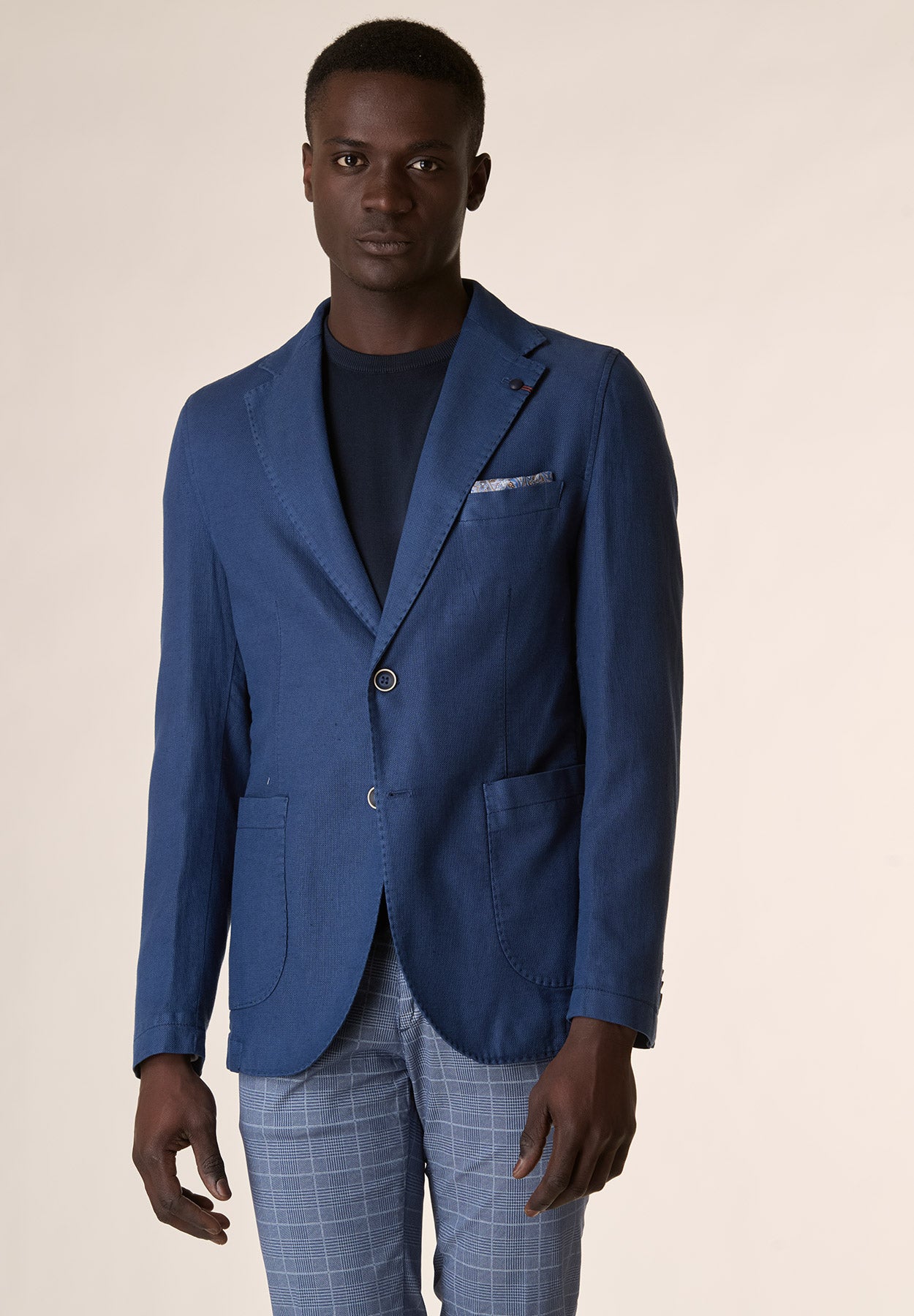 Blue cotton-linen custom-fit jacket