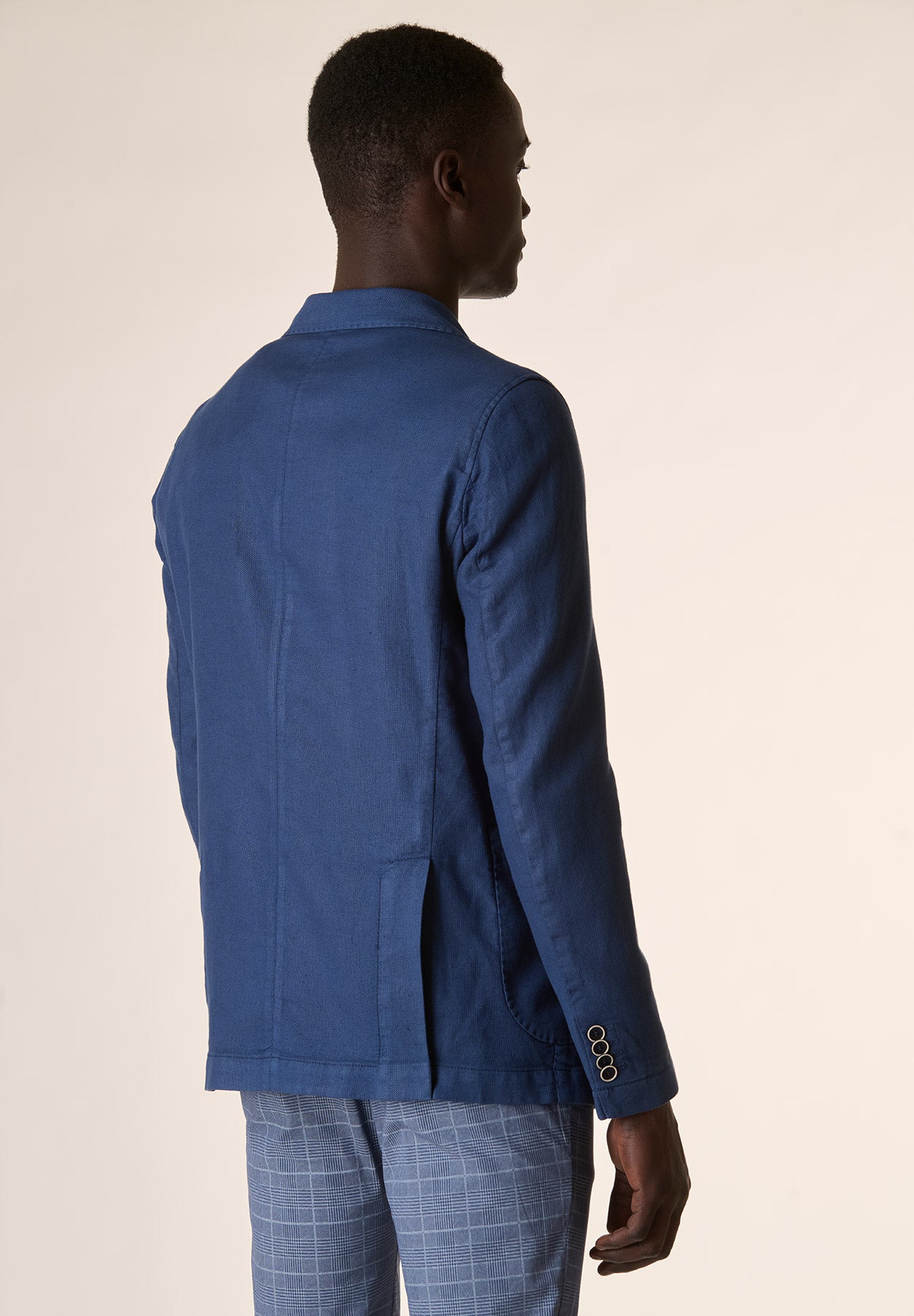 Giacca blu armatura cotone-lino custom fit