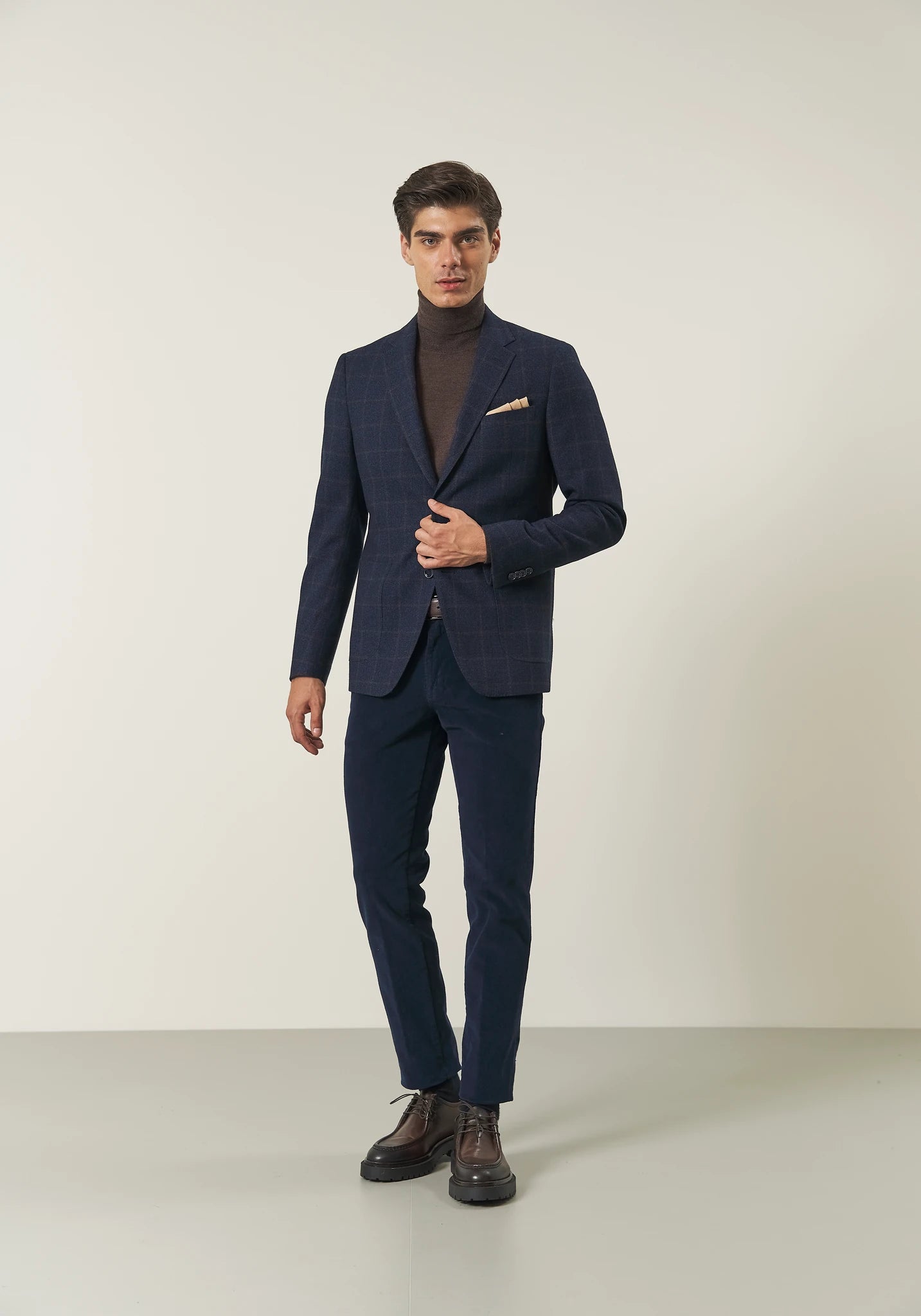 Giacca blu check marrone lana custom fit-Angelico