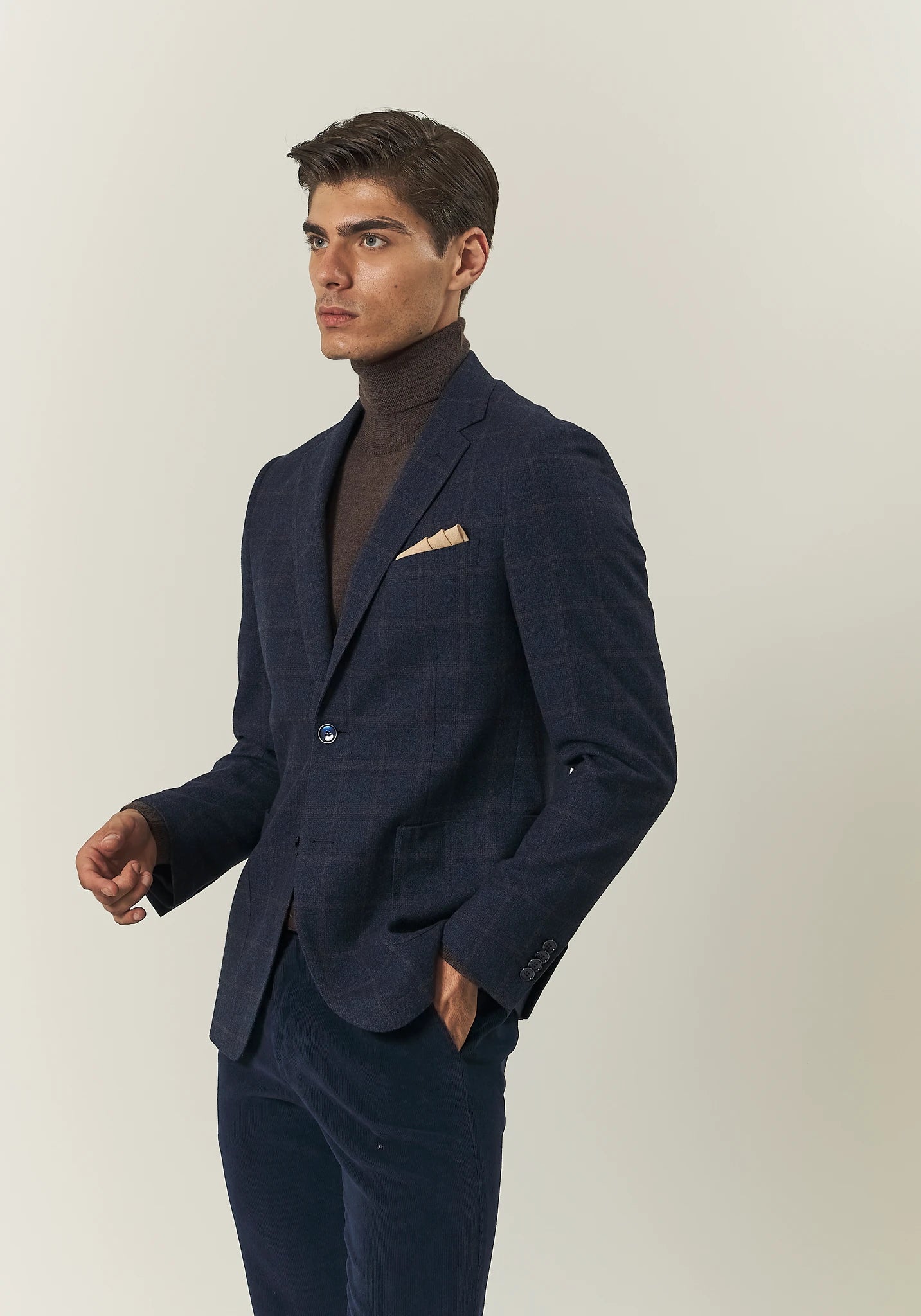 Giacca blu check marrone lana custom fit-Angelico