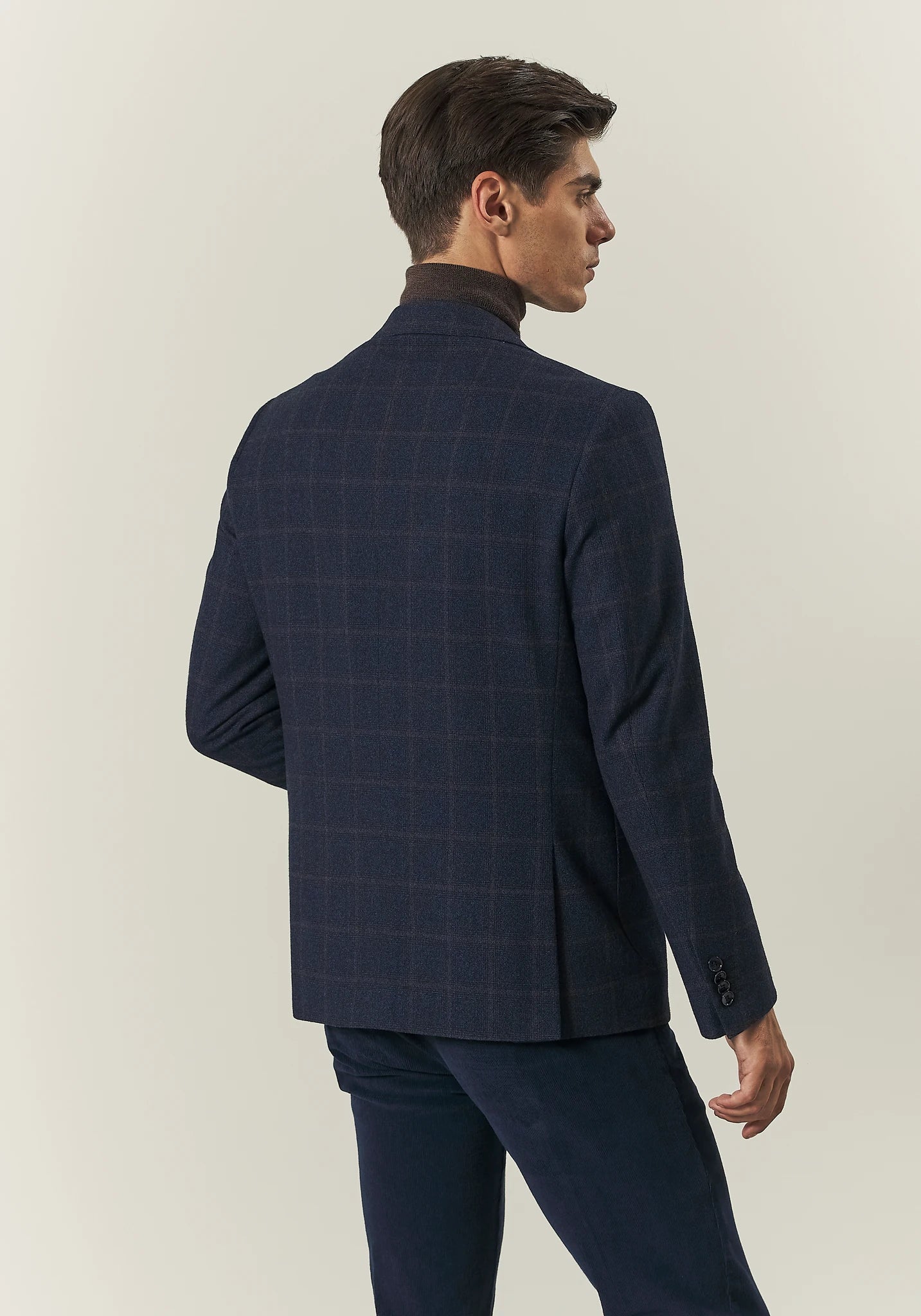Giacca blu check marrone lana custom fit-Angelico