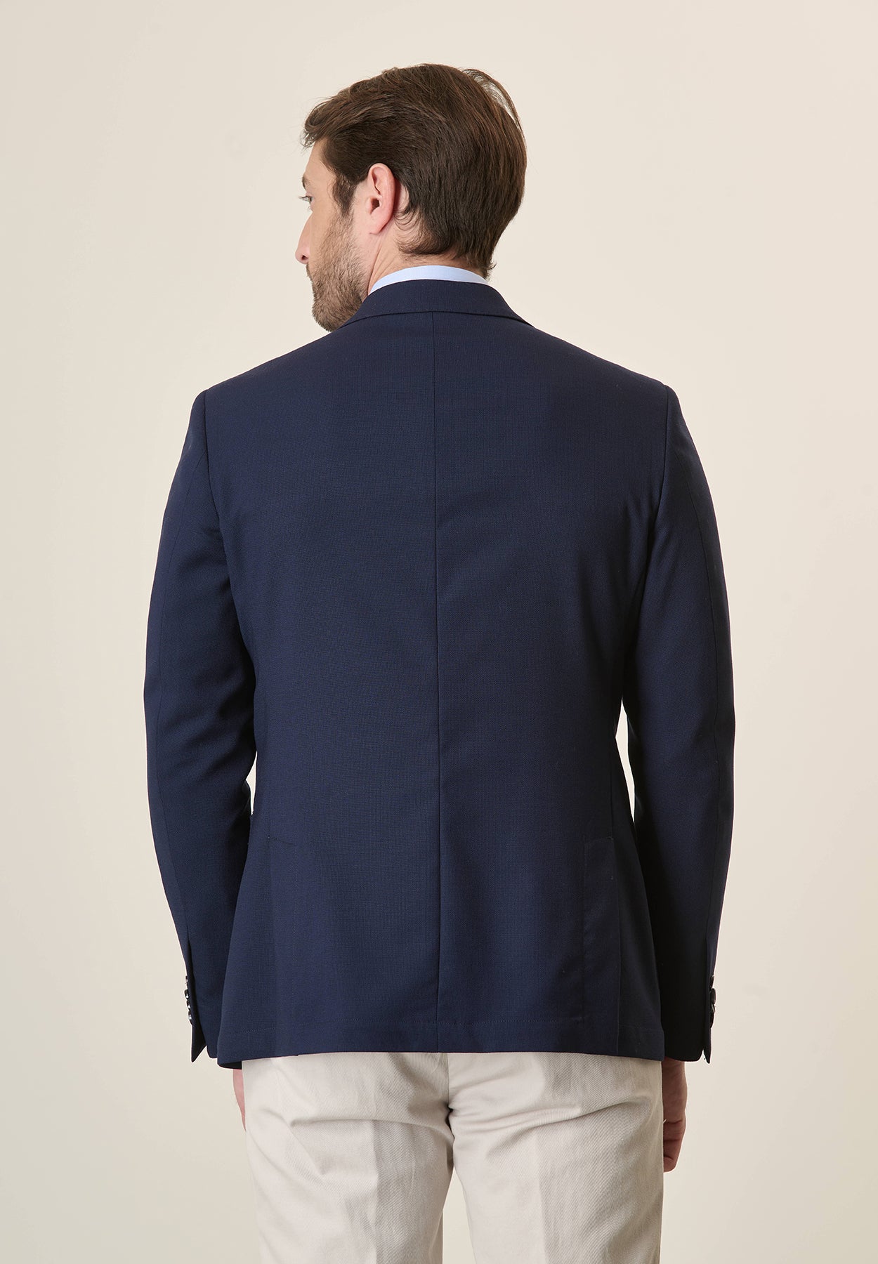 Custom fit blue hopsack wool jacket