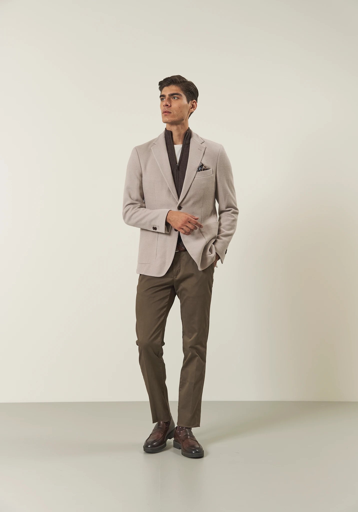 Giacca beige decostruita jersey misto lana custom fit-Angelico