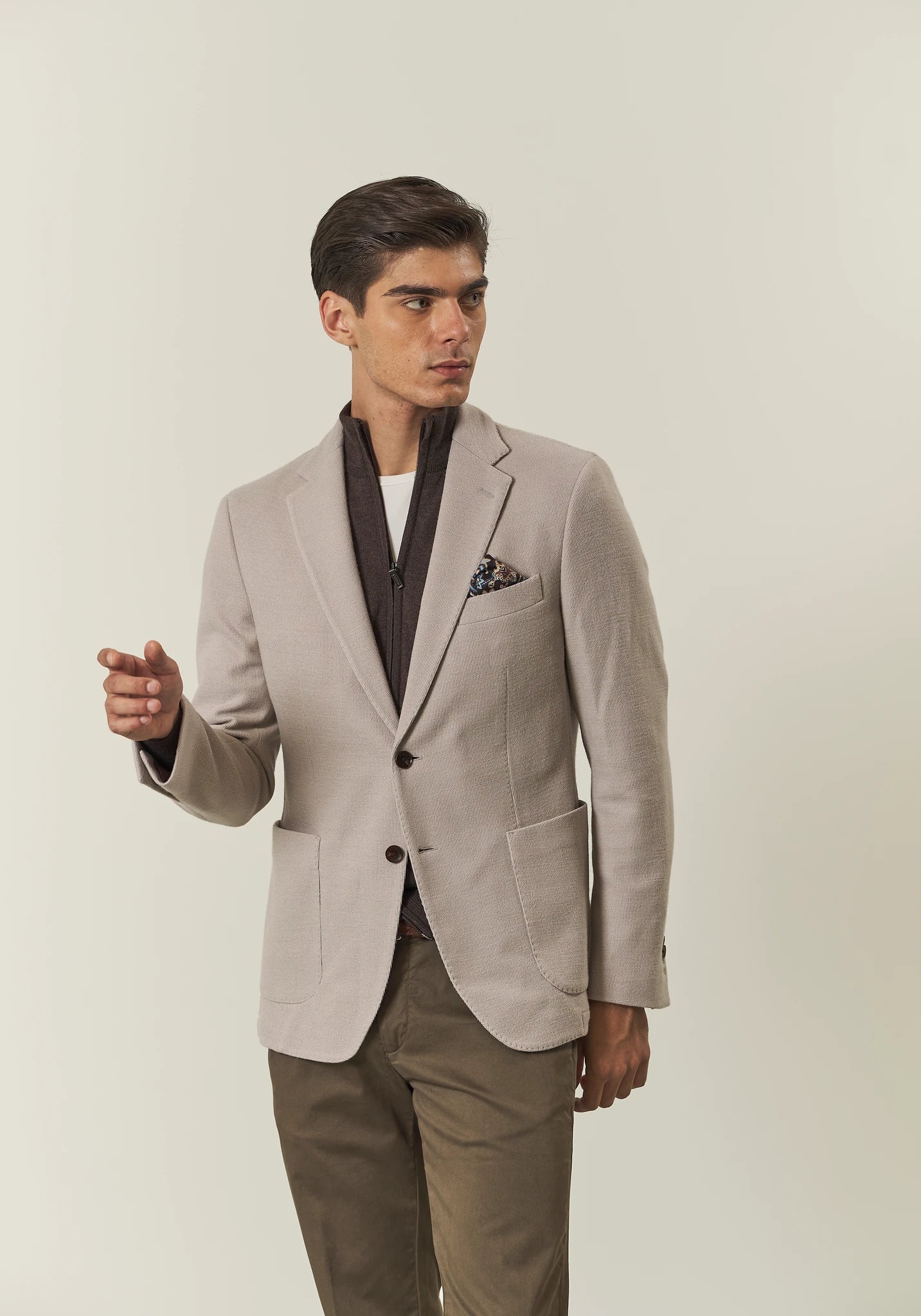 Giacca beige decostruita jersey misto lana custom fit-Angelico