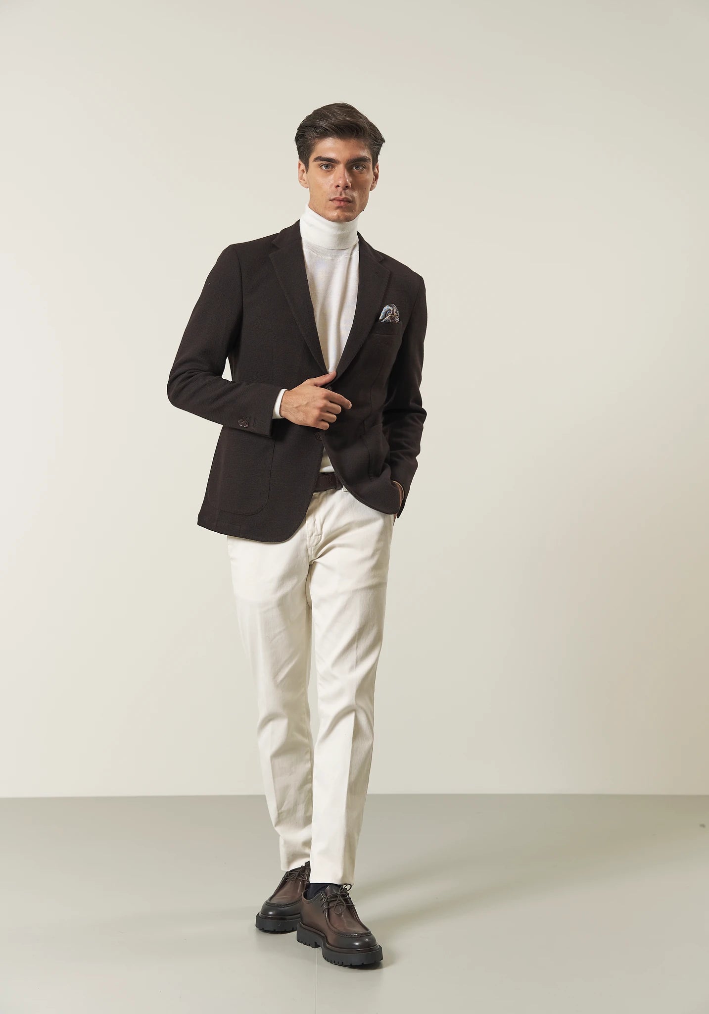 Giacca marrone decostruita jersey misto lana custom fit-Angelico