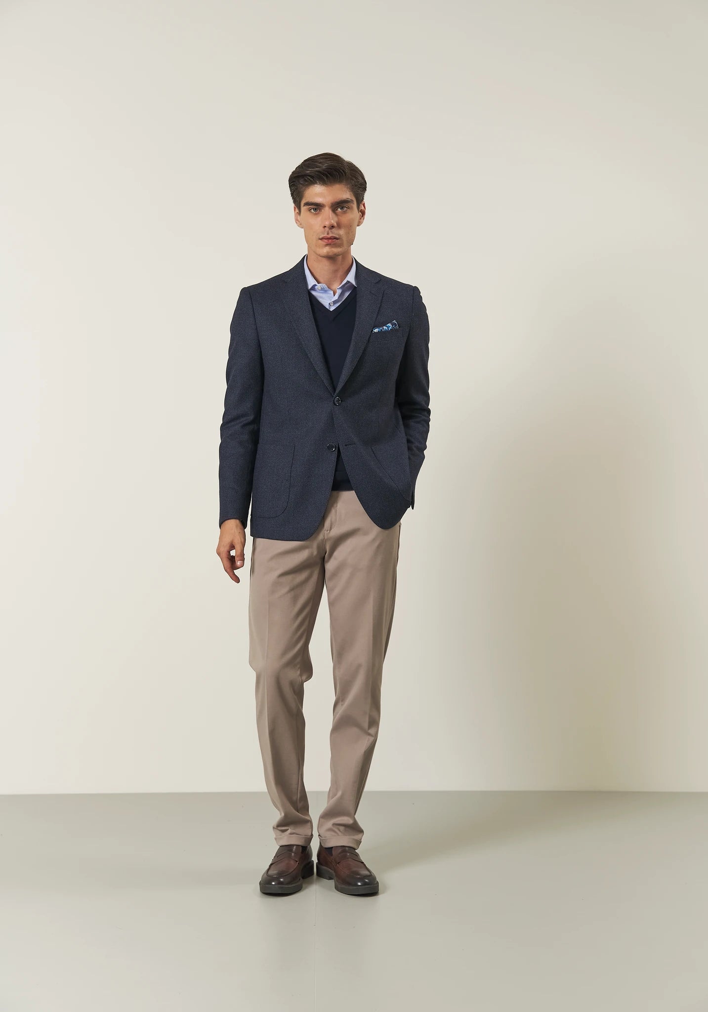 Giacca blu microdisegno lana custom fit-Angelico