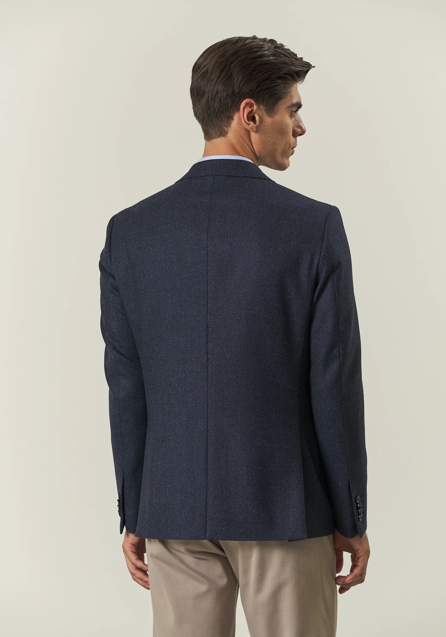 Giacca blu microdisegno lana custom fit-Angelico