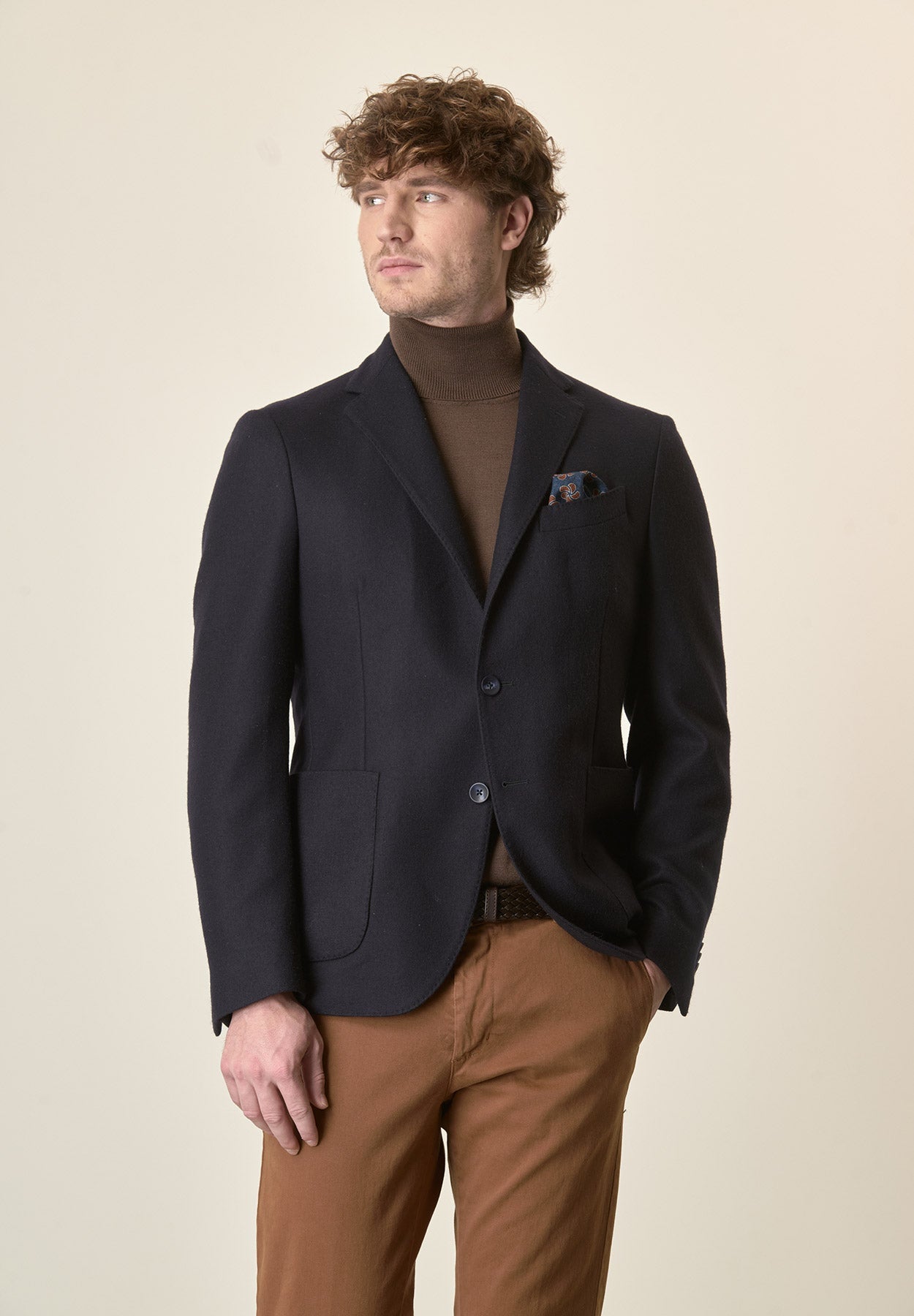 Giacca blu lana vergine tasche a toppa custom fit-Angelico