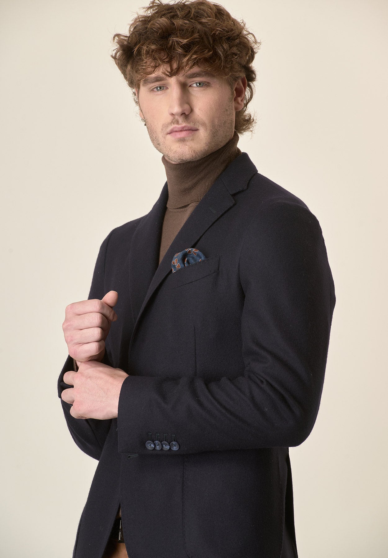 Giacca blu lana vergine tasche a toppa custom fit-Angelico