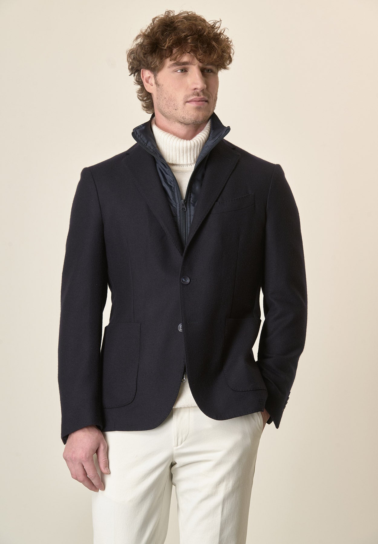 Giacca blu con pettorina lana vergine custom fit-Angelico