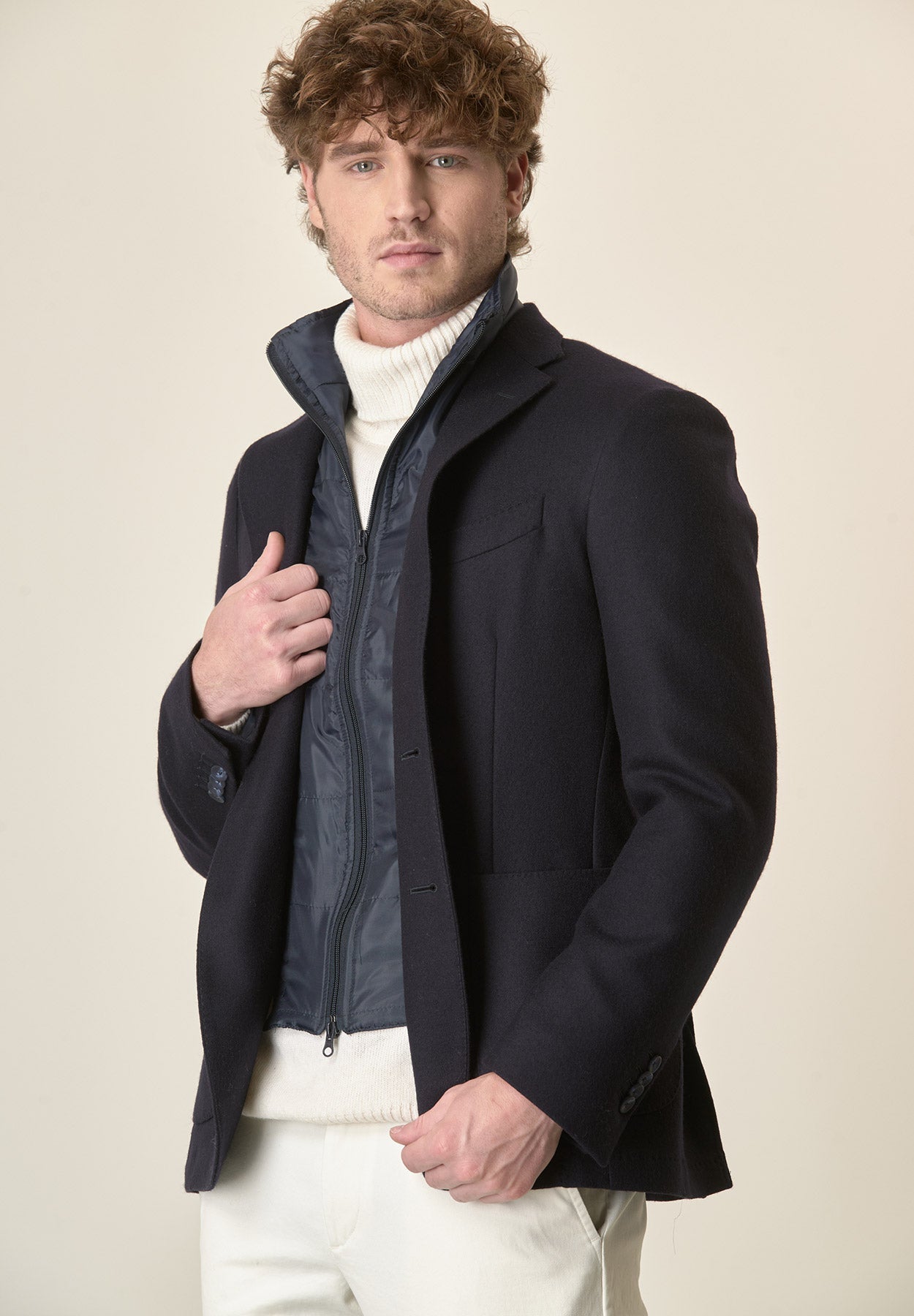 Giacca blu con pettorina lana vergine custom fit-Angelico