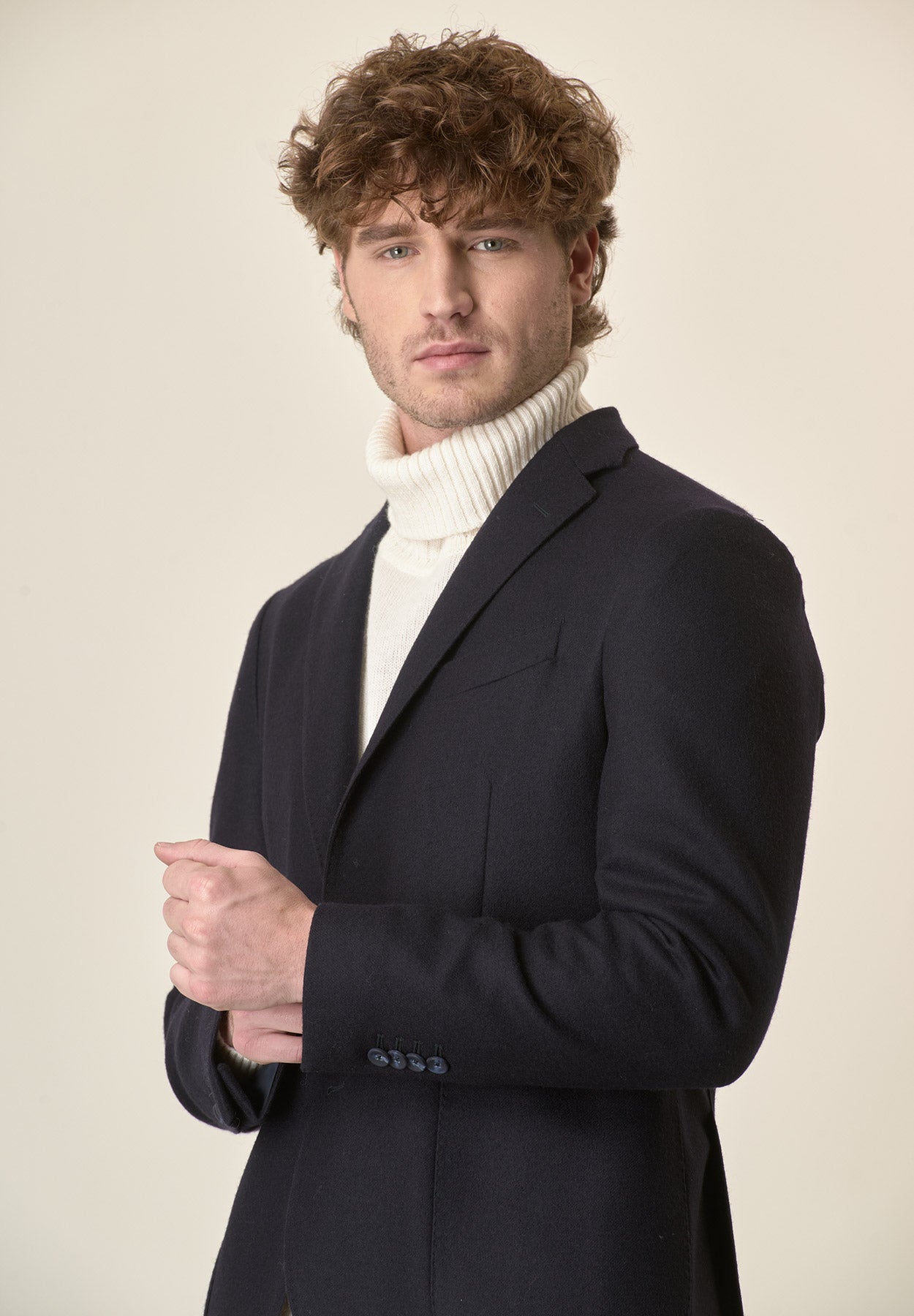 Giacca blu con pettorina lana vergine custom fit-Angelico