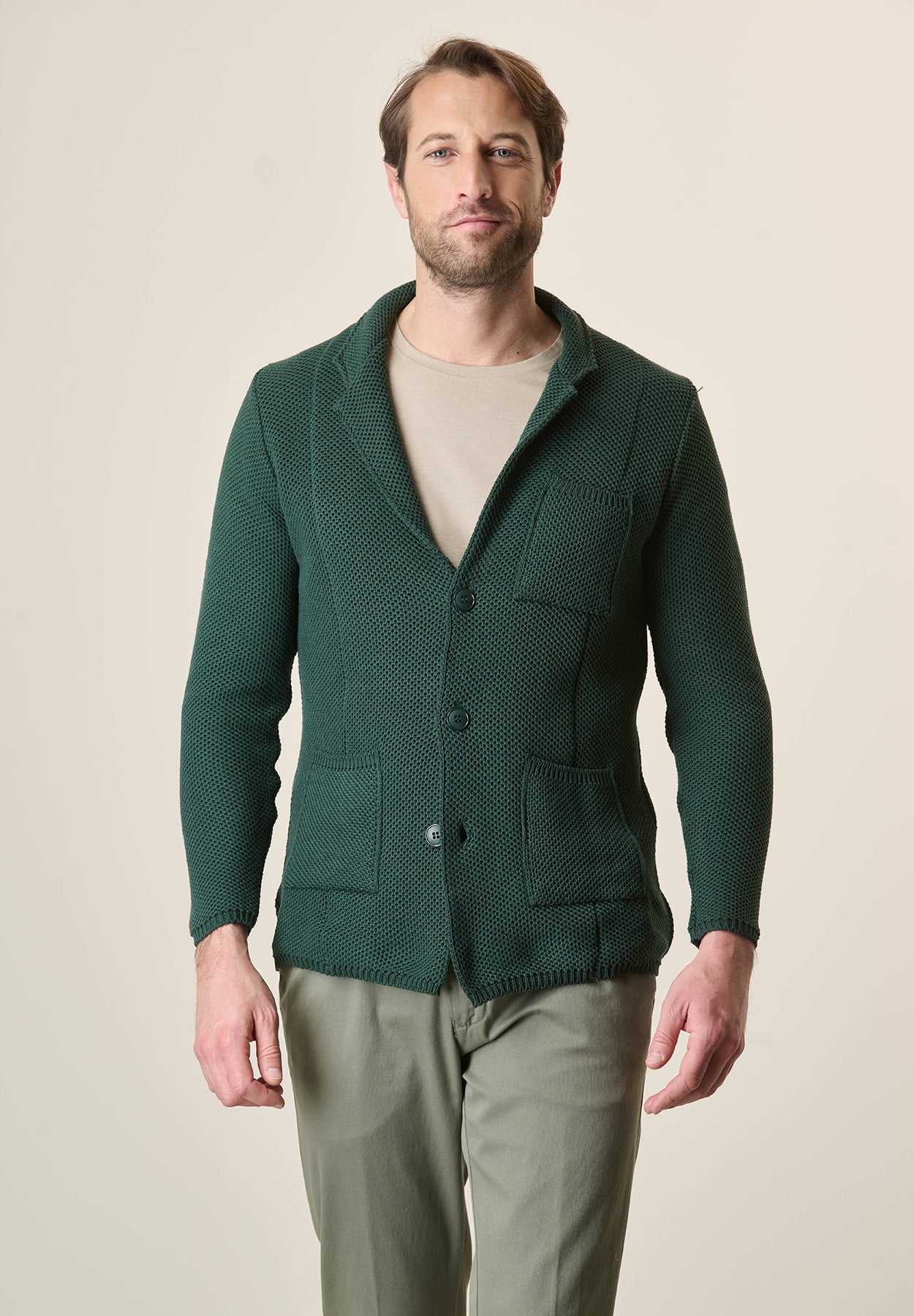 Green cotton blend knitted jacket