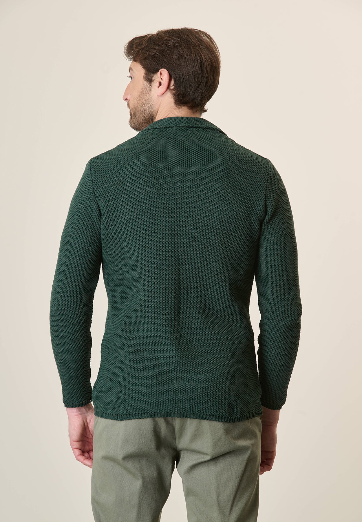 Green cotton blend knitted jacket