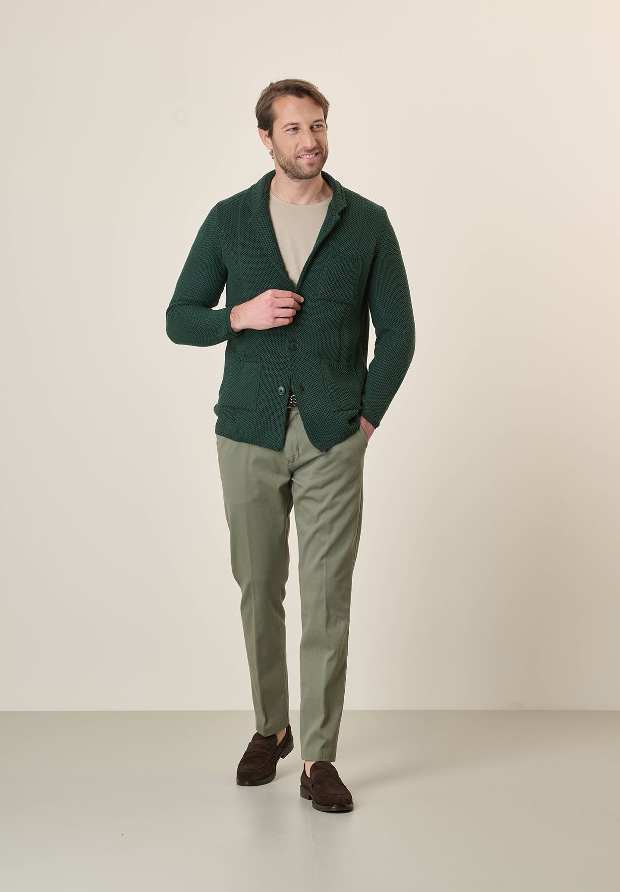 Green cotton blend knitted jacket