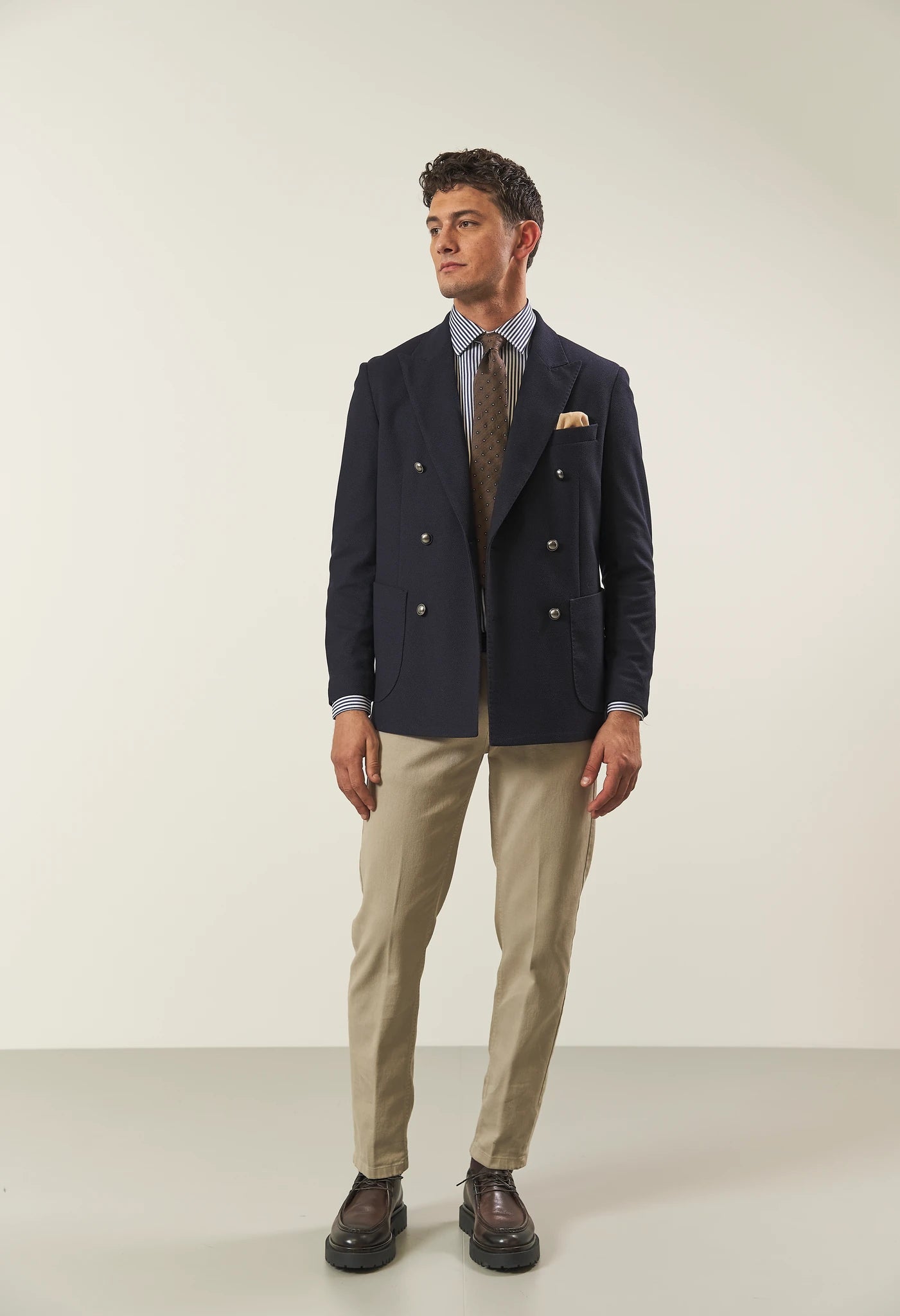 Giacca blu doppiopetto microstruttura custom fit Angelico 4