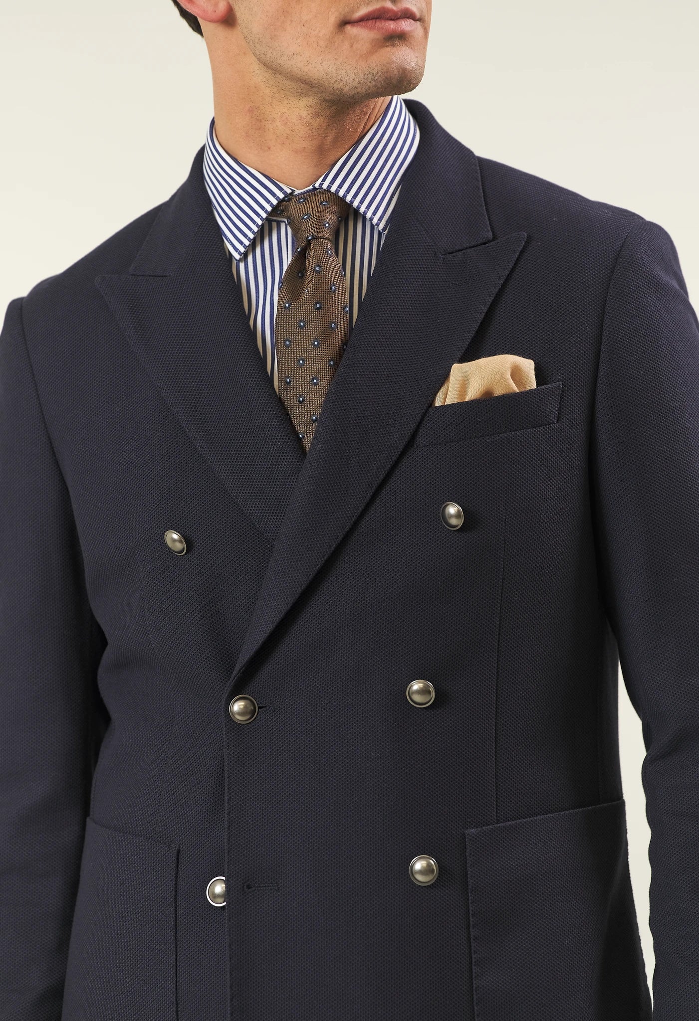 Giacca blu doppiopetto microstruttura custom fit Angelico 3