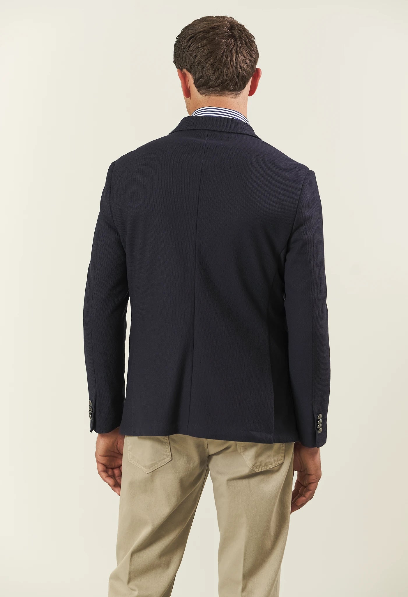 Giacca blu doppiopetto microstruttura custom fit Angelico 5