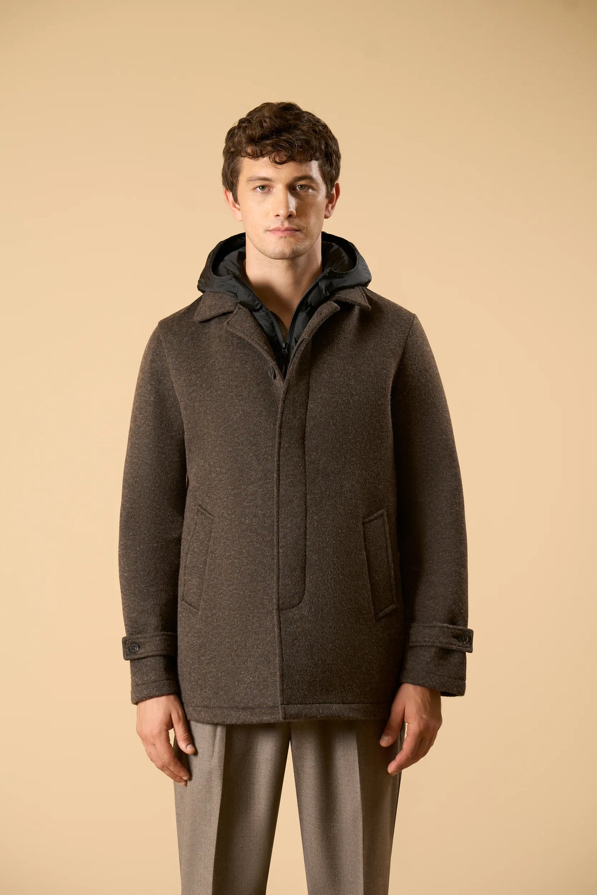 Dark brown jersey jacket with removable hood Angelico 4
