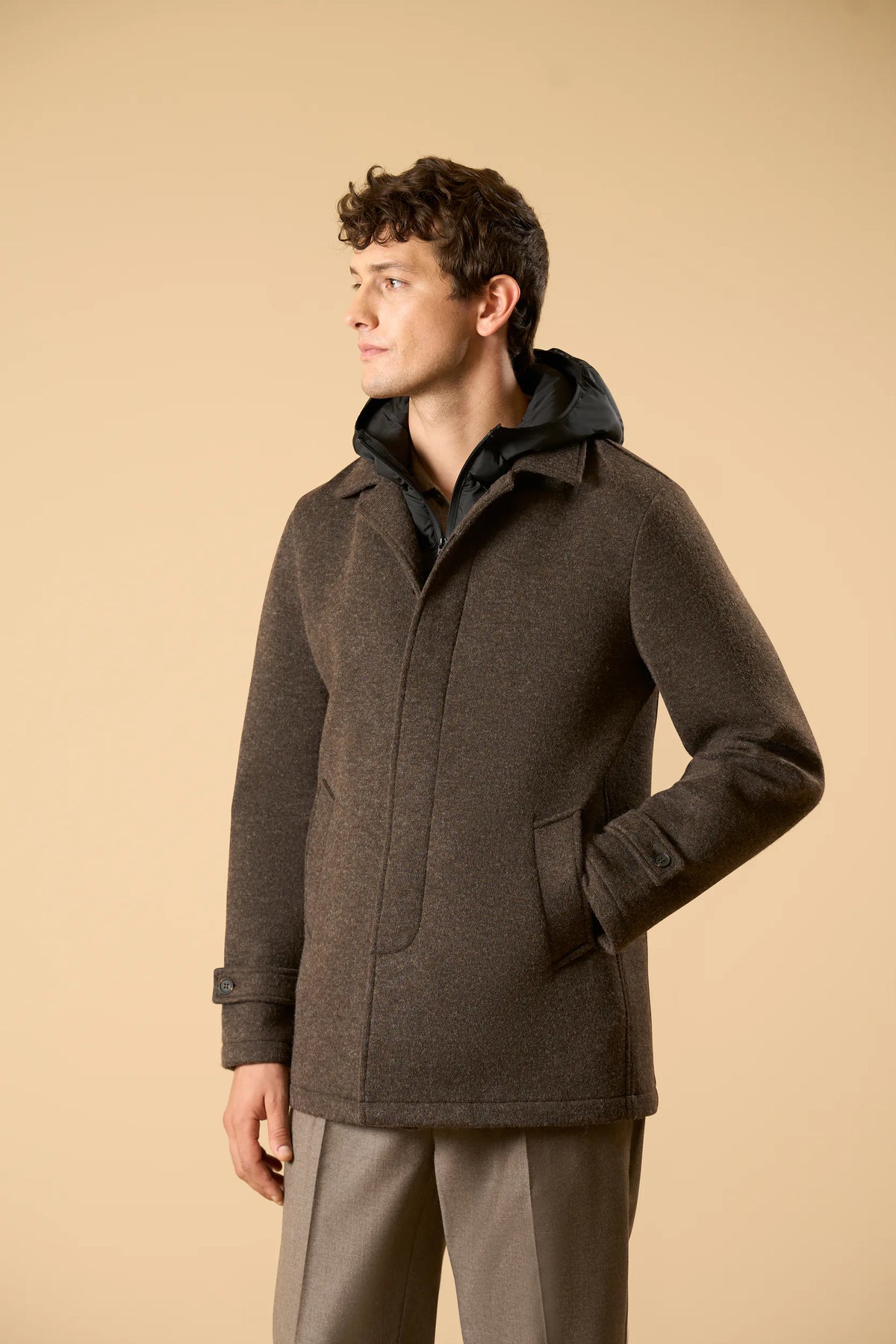 Dark brown jersey jacket with removable hood Angelico 5