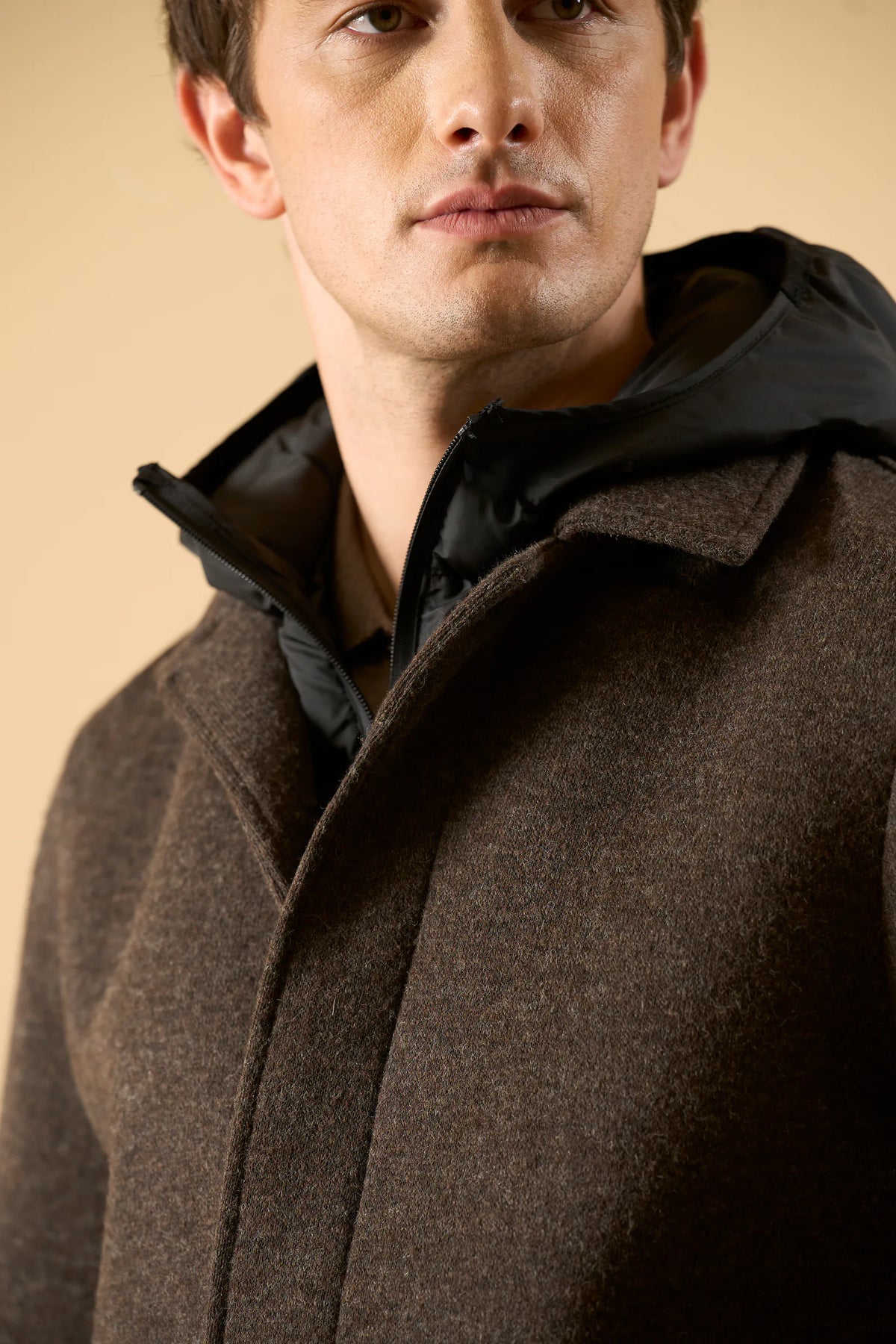 Dark brown jersey jacket with removable hood Angelico 2