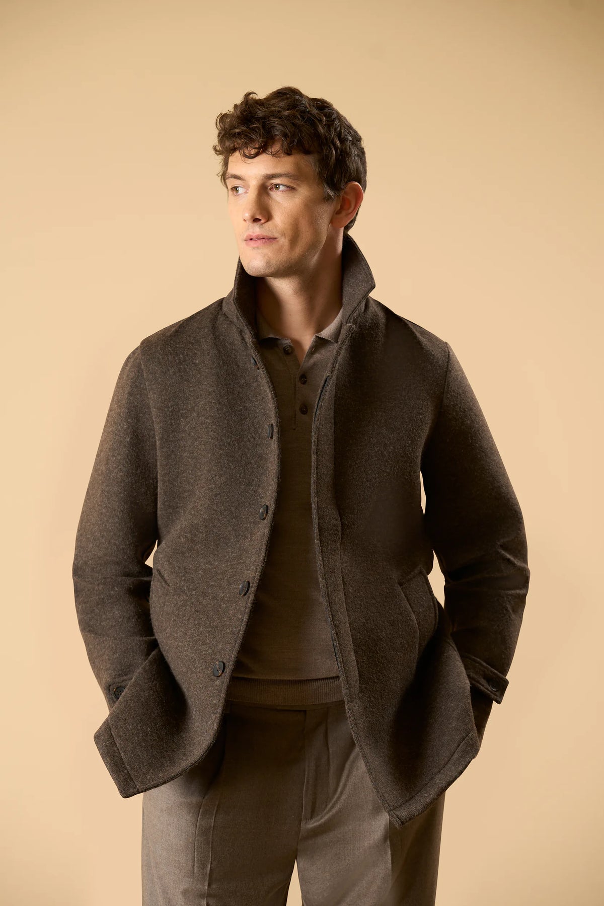 Dark brown jersey jacket with removable hood Angelico 1
