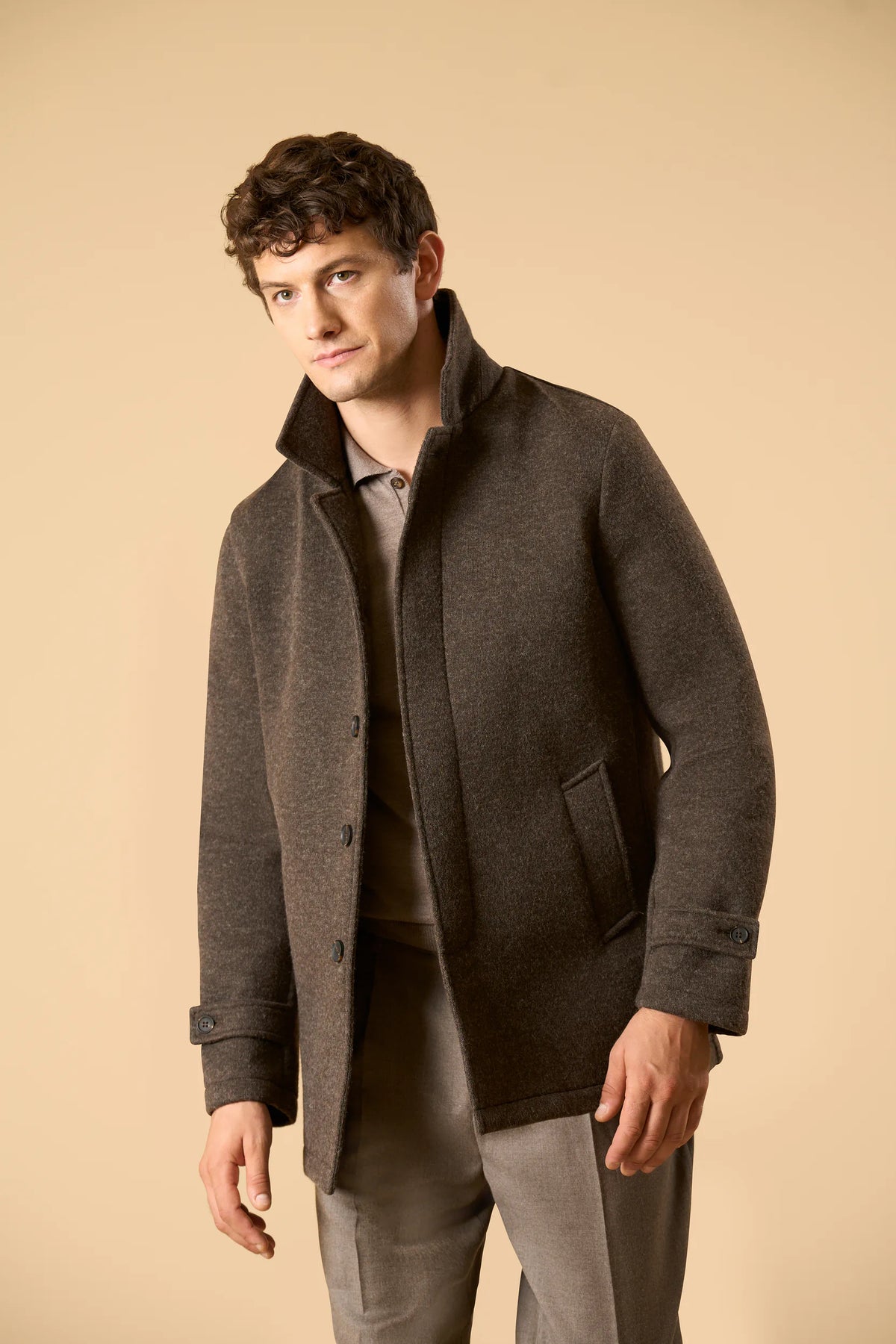 Dark brown jersey jacket with removable hood Angelico 3