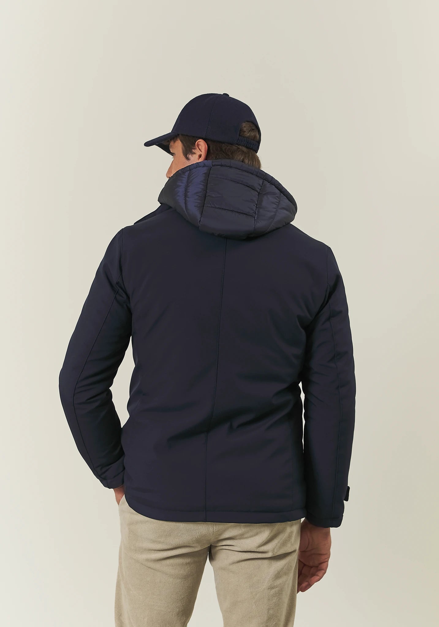 Giaccone blu tecnico cappuccio e pettorina-Angelico