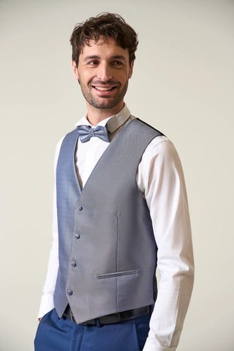 Gilet blu cerimonia microdisegno perla