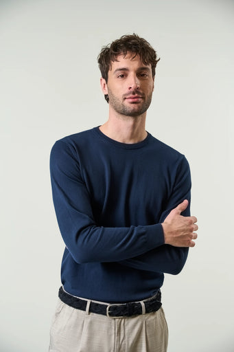 Maglia girocollo cotone blu