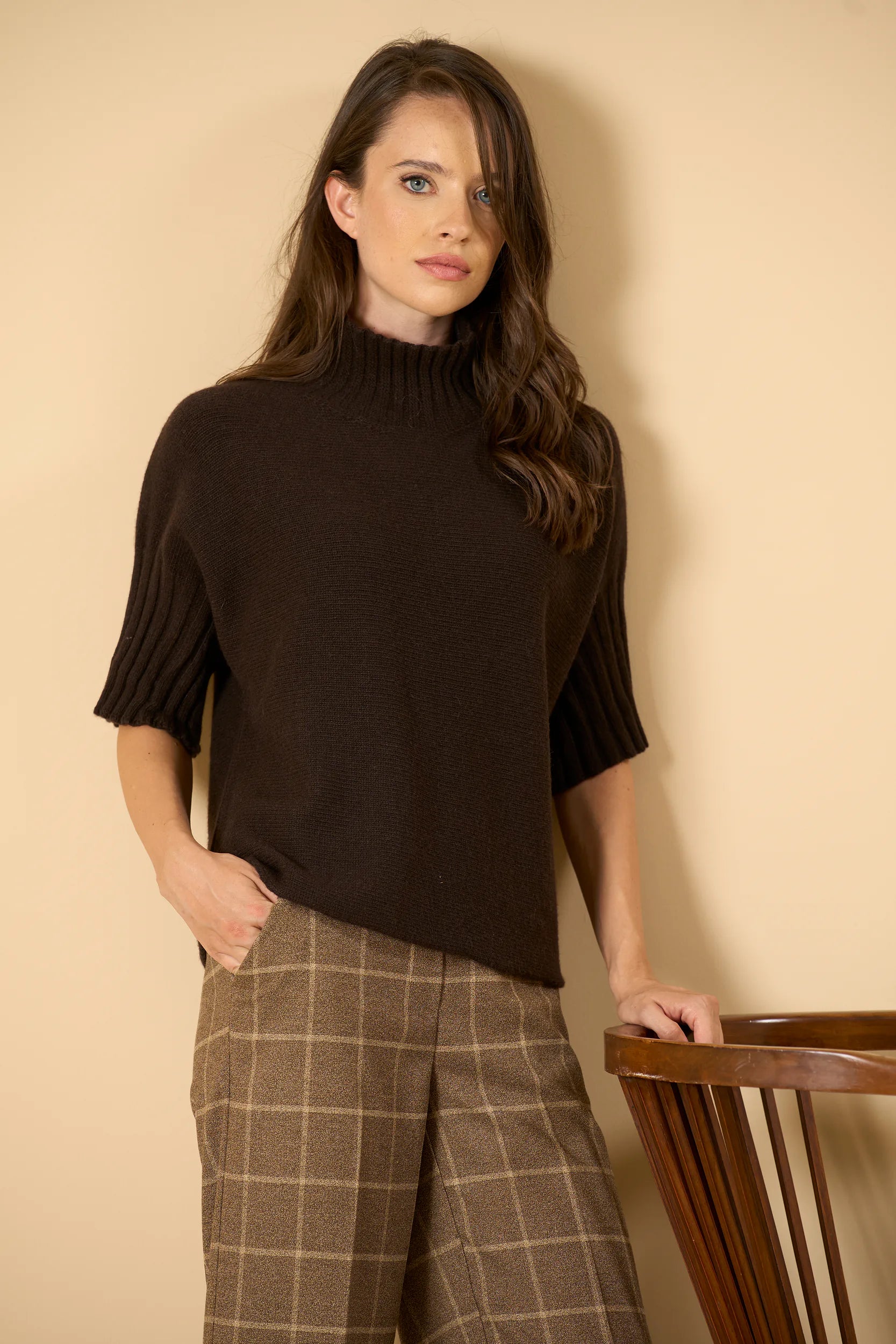 3/4 Sleeve Turtleneck - Brown Angelico 1