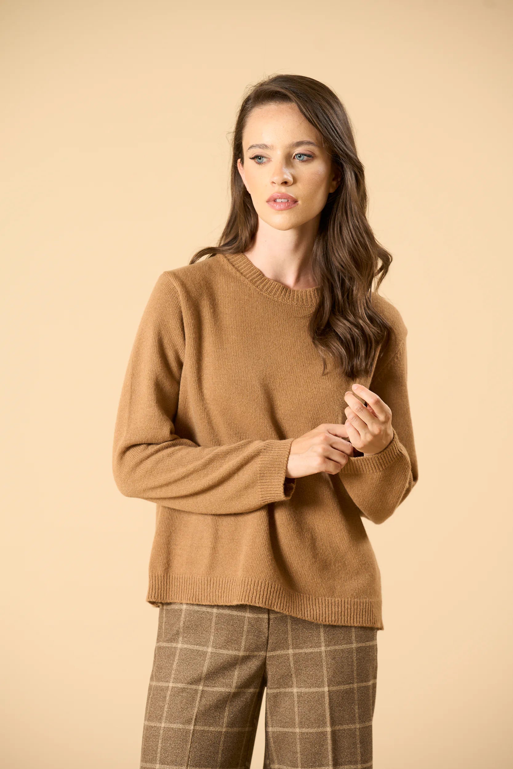 Crew Neck Slit Back - Camel Angelico 1