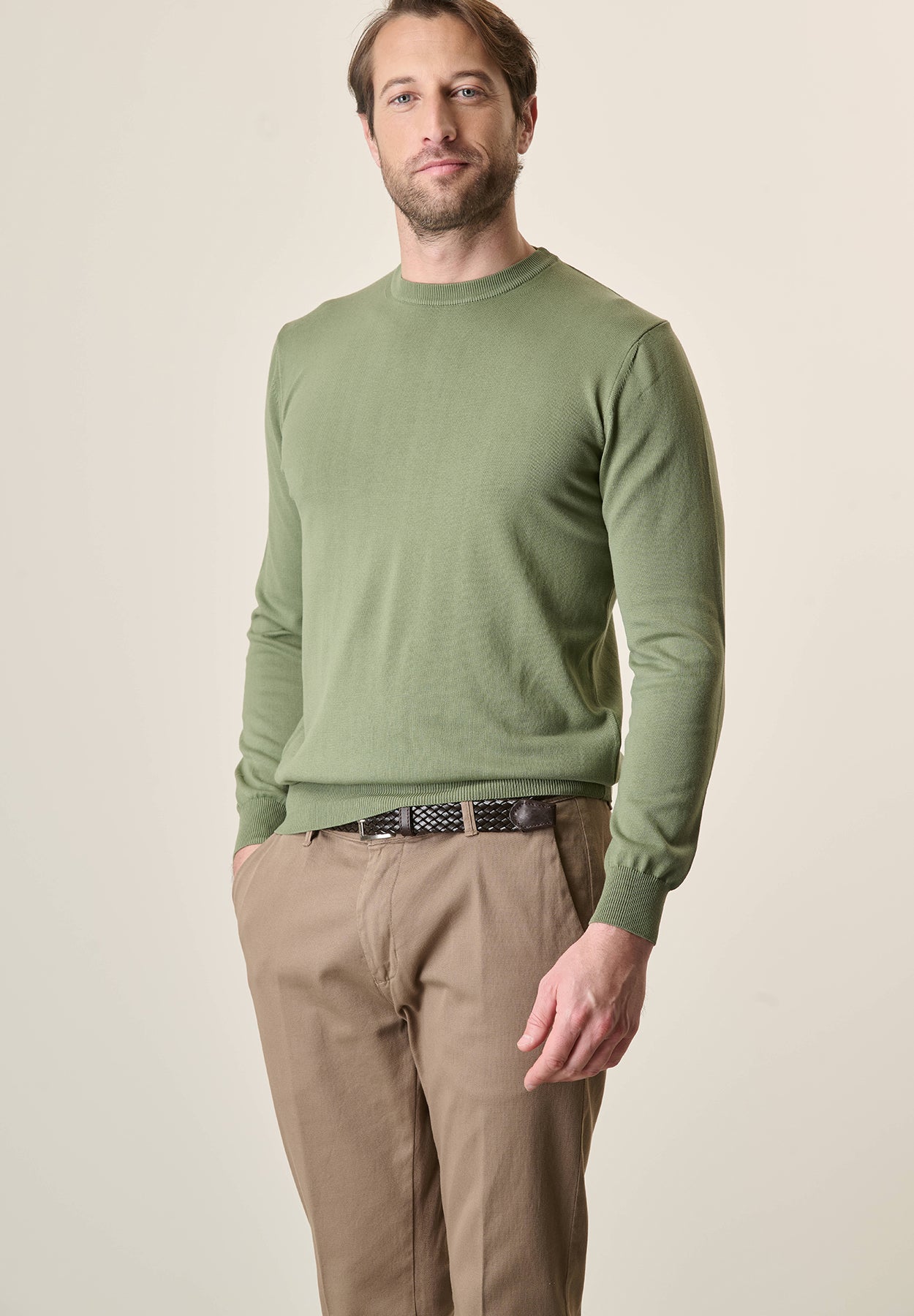 Military green cotton crewneck