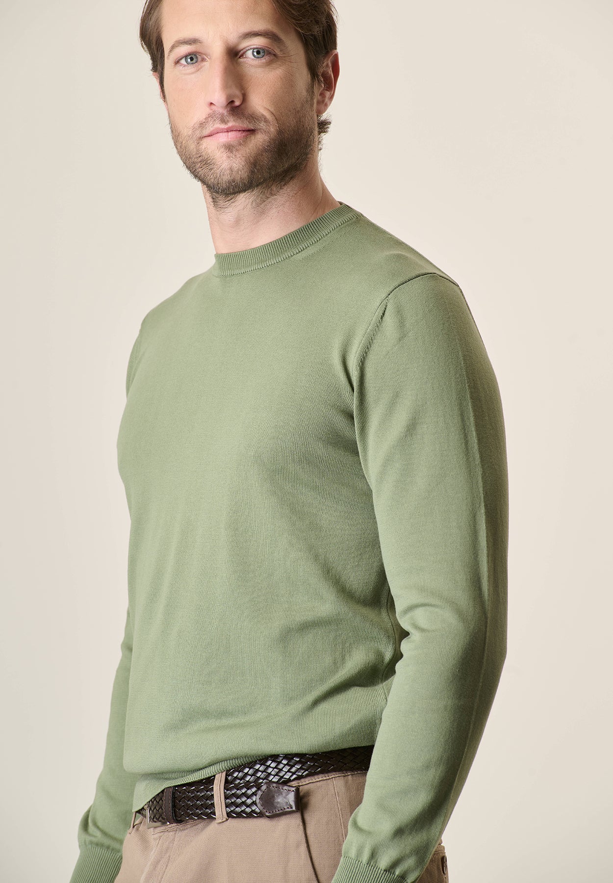 Military green cotton crewneck