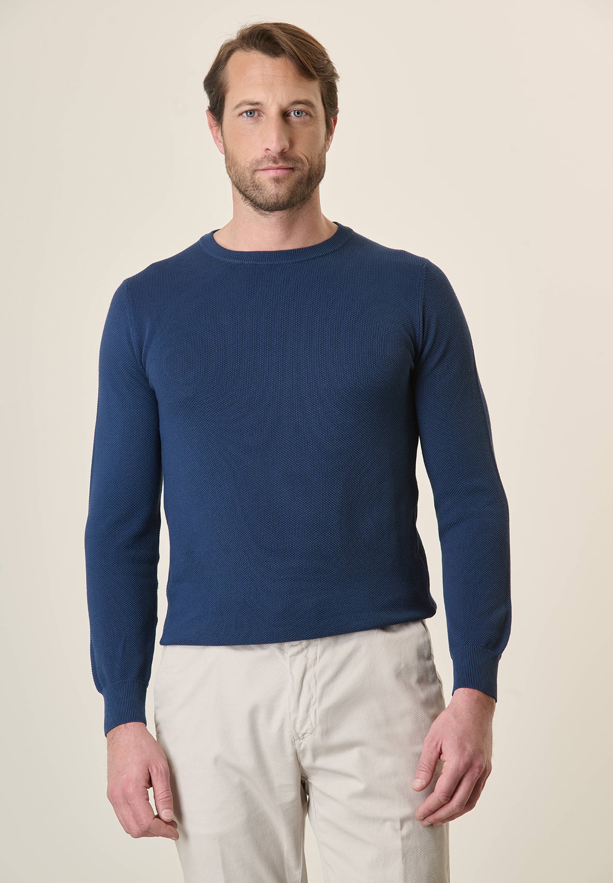 Blue rice grain cotton crewneck